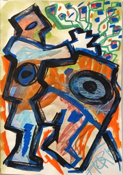 « Uomo con Fiori » d'E. Wenk, 2020-21, aquarelle et peinture acrylique, figurative 