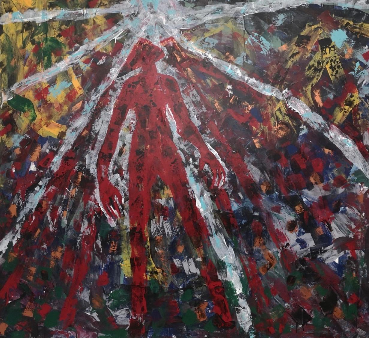 "Verso il cielo" by Enzio Wenk, 2019 -Enamel on Canvas, Neo-Expressionism