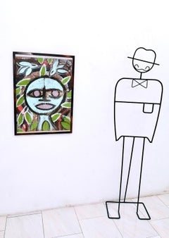 "Viso Tondo Celeste" by Enzio Wenk, 2018 - Acrylic on Paper, Neo-Expressionism