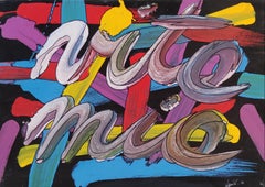 "Vita mia" by Enzio Wenk, 2010 - Acrylic on Canvas, Colorful Words on Black