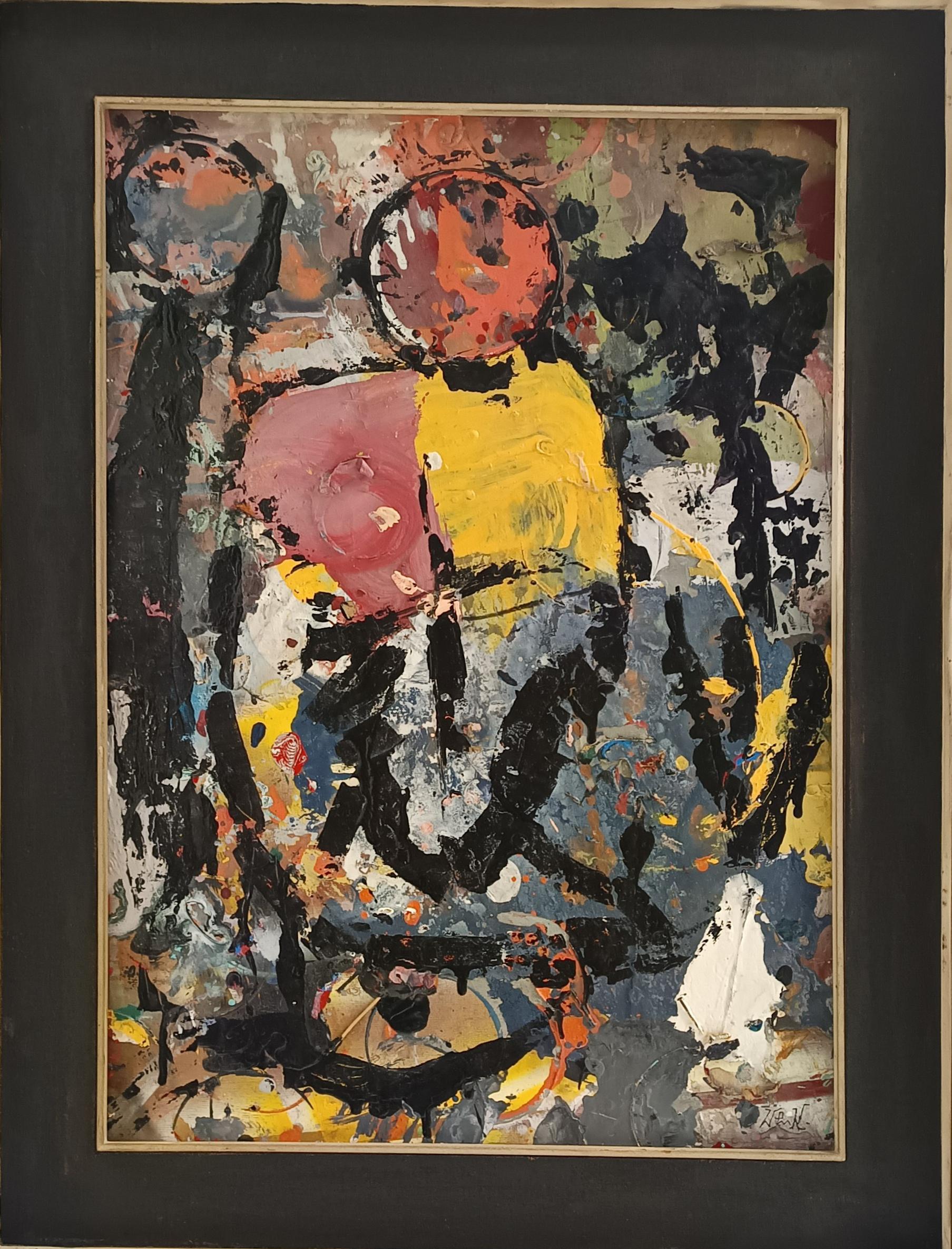 "Volto con Figure" di Enzio Wenk, 2019 - Acrilico su Wood, Astratto Figurativo
