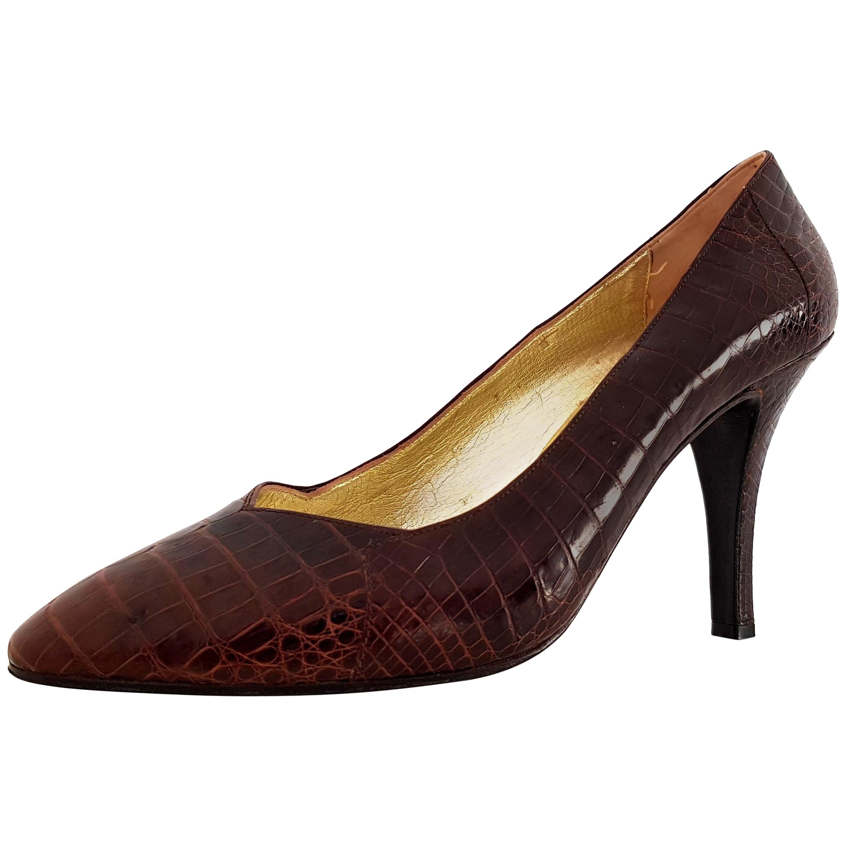 Enzo Albanese Brown Crocodile Leather Heels. Excellent conditions. Size 40 (EU) For Sale