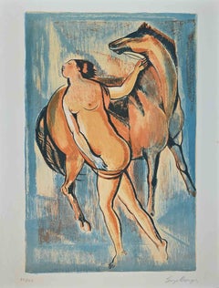 Woman With horse -  Etching by Enzo Assenza - 1970s