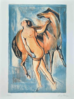 Woman With Horse - Original Etching by Enzo Assenza - 1970s