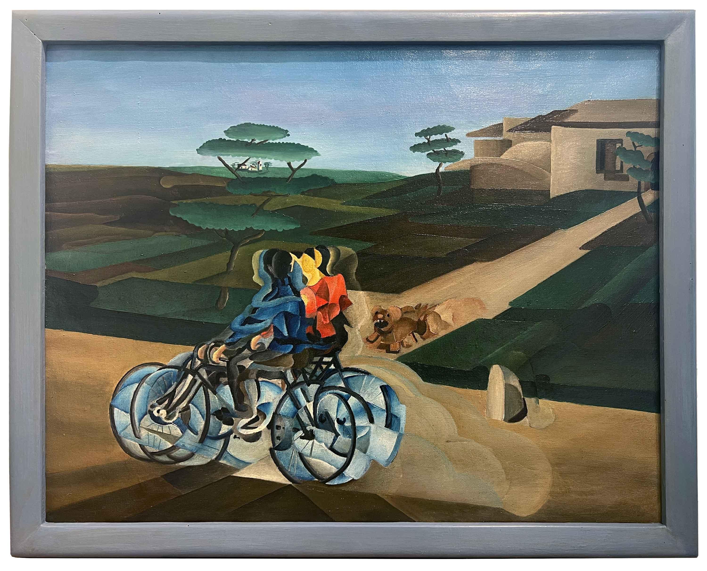 Cyclists in the Countryside (1922) - Painting by Enzo Benedetto 