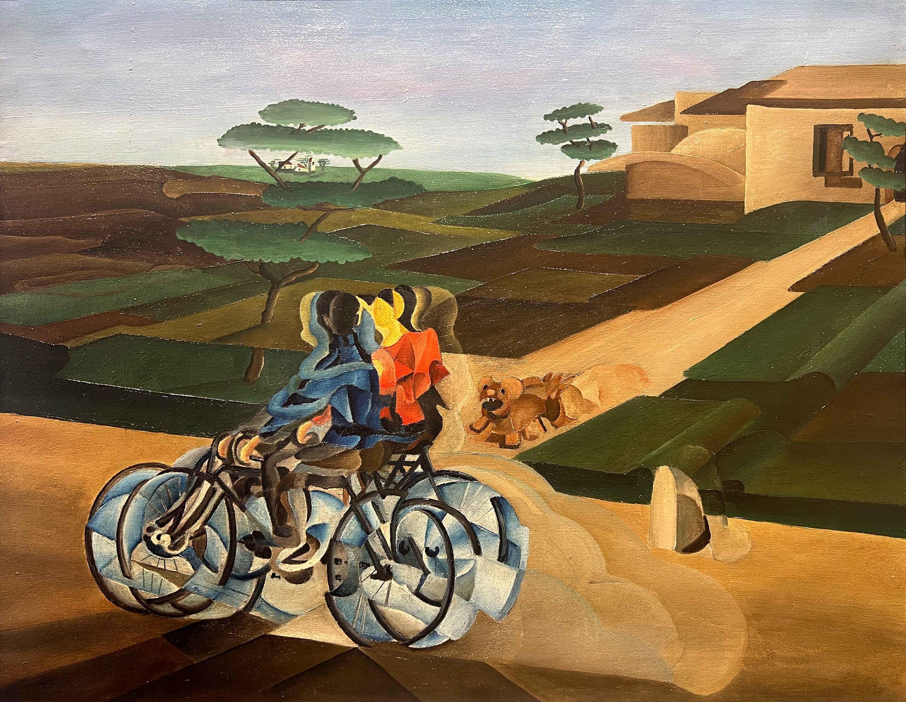 Enzo Benedetto  Figurative Painting - Cyclists in the Countryside (1922)