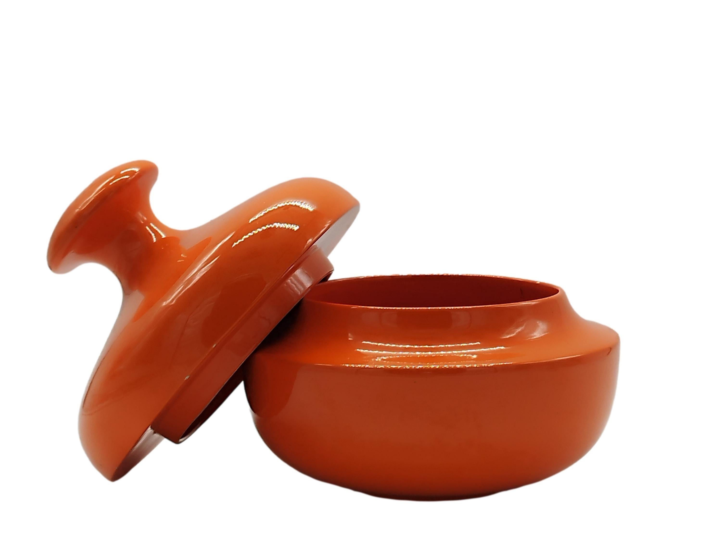 Mid-Century Modern Enzo Bioli for Il Picchio Orange Ceramic Biscuit Jar, Italy 1970