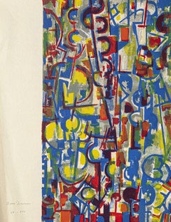 Abstrakte Komposition – Siebdruck und Lithographie von E. Brunori – 1955