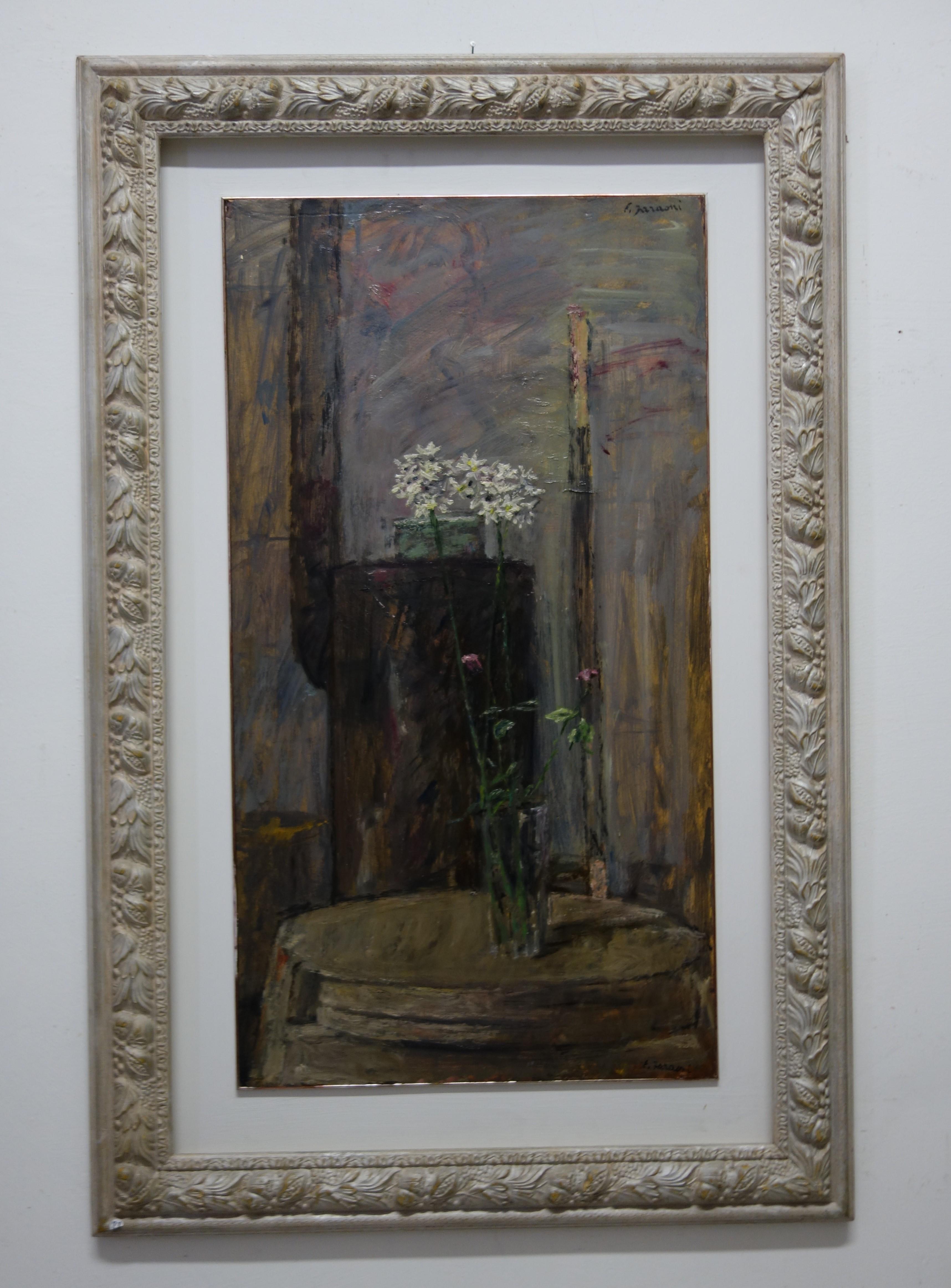 « Fleurs blanches »   cm. 40 x 73 1970 - Painting de Enzo FARAONI