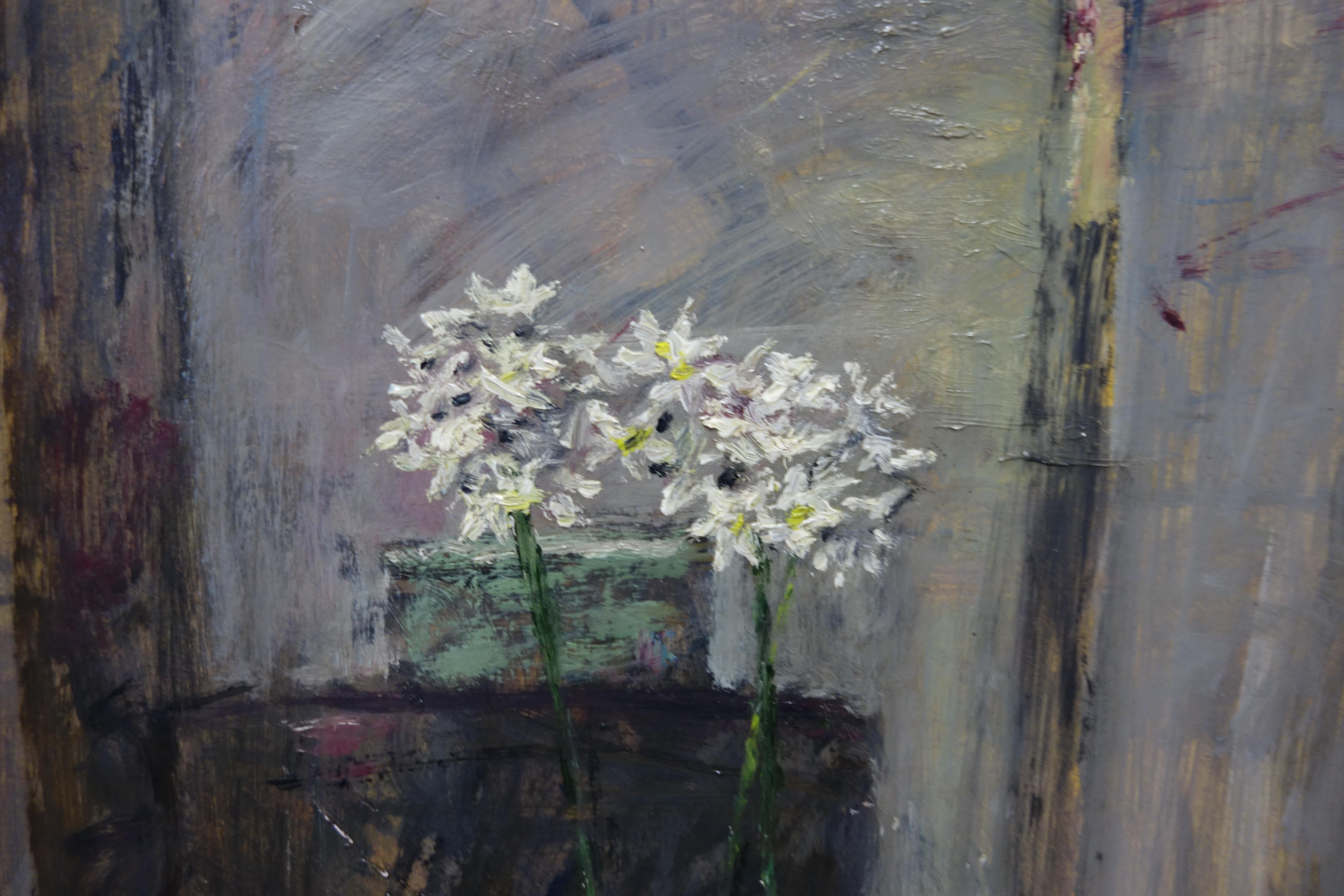 « Fleurs blanches »   cm. 40 x 73 1970 - Contemporain Painting par Enzo FARAONI