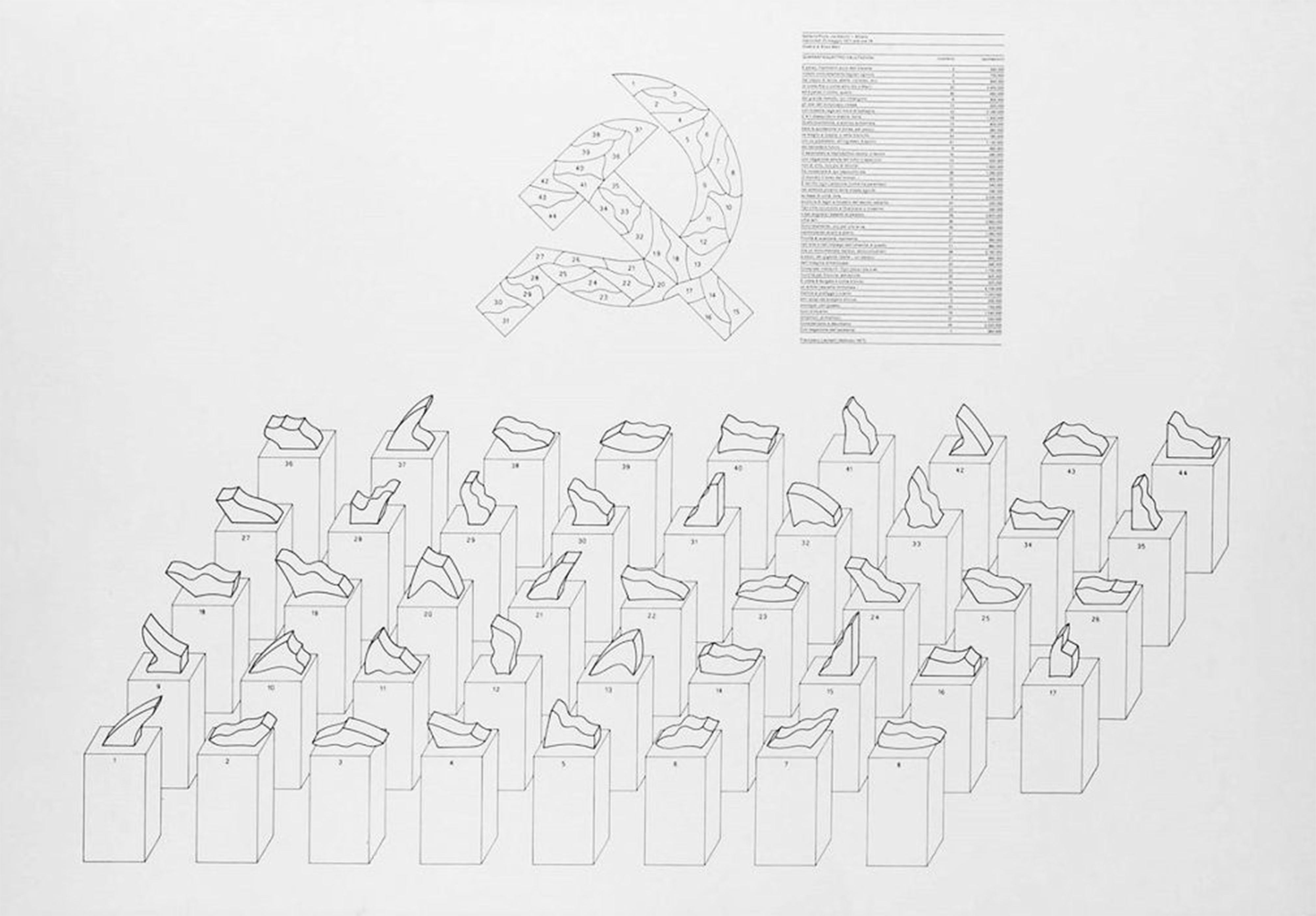 44 valutazioni, 1977, Litografia, Design, Politica - Print by Enzo Mari