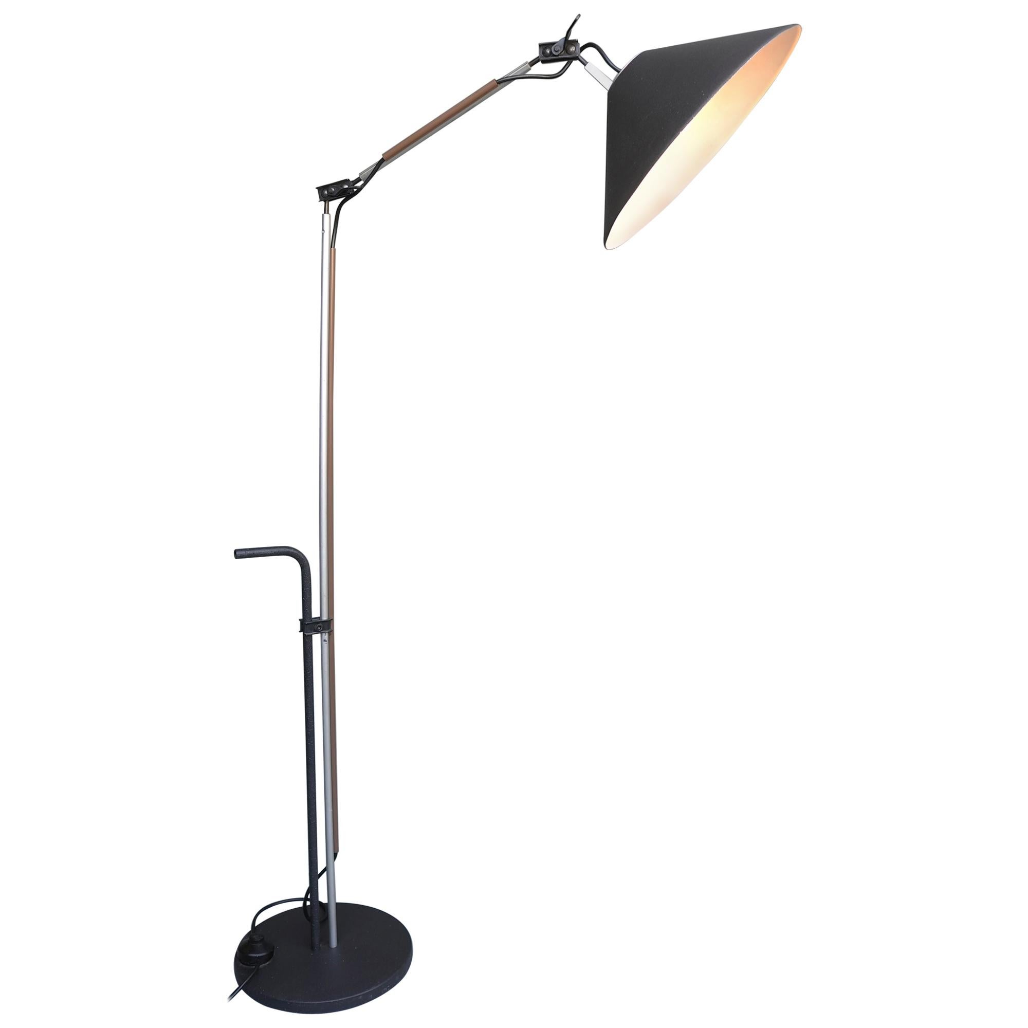 Enzo Mari Adjustable Floor Lamp "Aggregato" with Anthracite Shade, Italy, 1970s