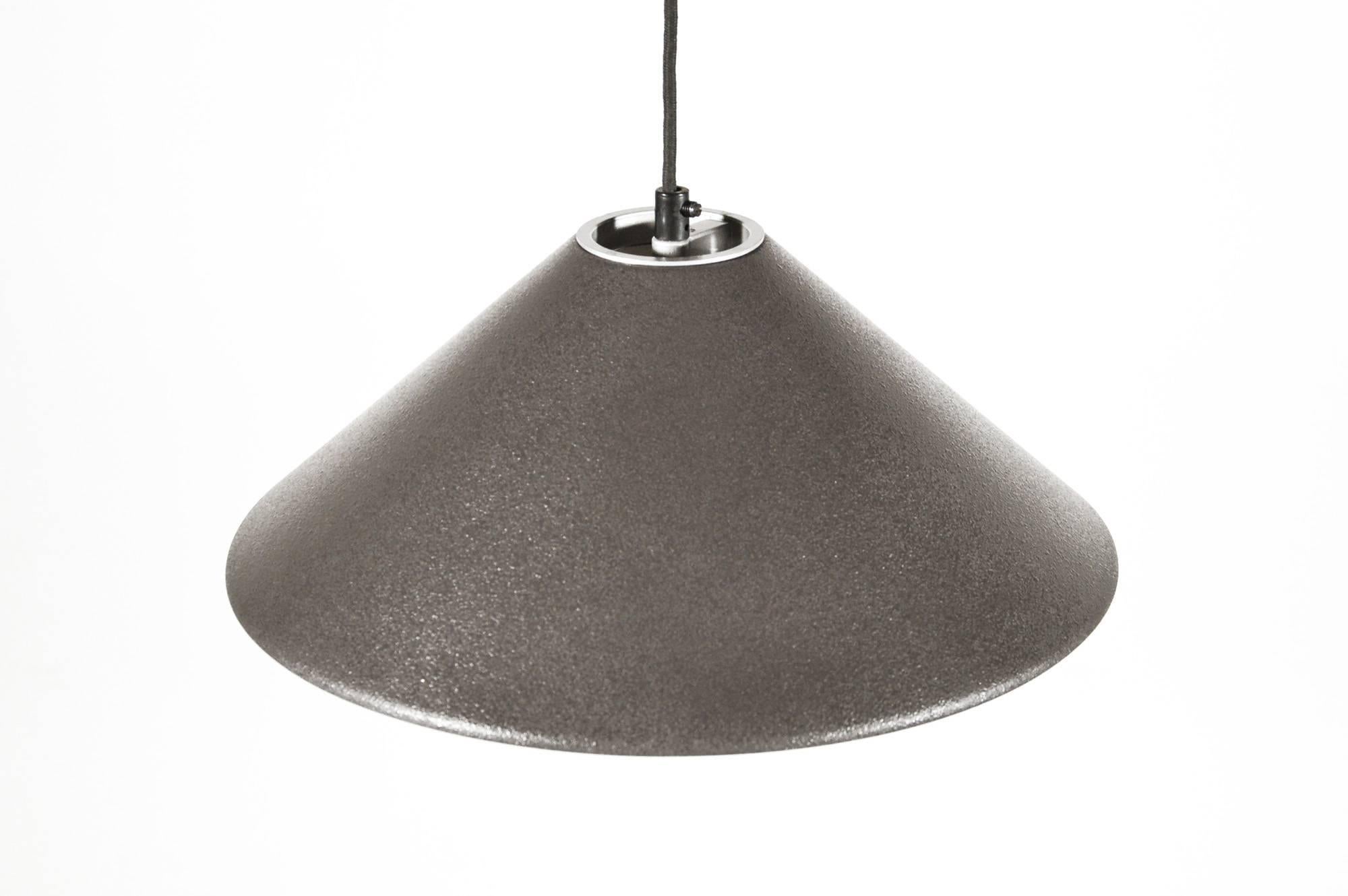 Aggregato Pendant lamp designed by Enzo Mari and Giancarlo Fassina for Artemide in 1976, with enameled metal conical shade, in dark warm grey.