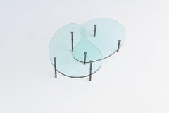 Enzo Mari “Ambo” pair of coffee tables glass Zanotta Italy 1987