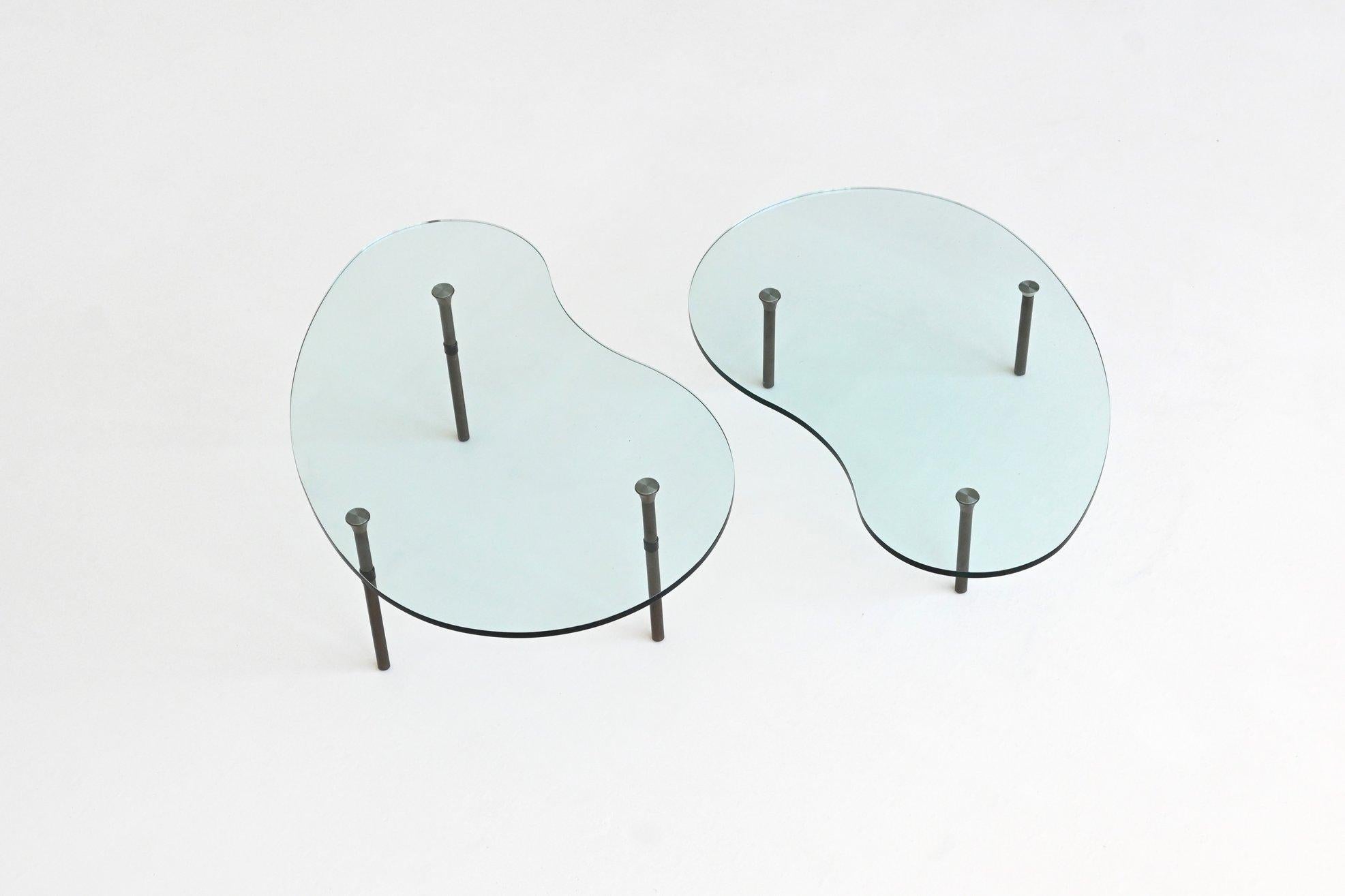 Mid-Century Modern Enzo Mari “Ambo” pair of coffee tables glass Zanotta Italy 1987