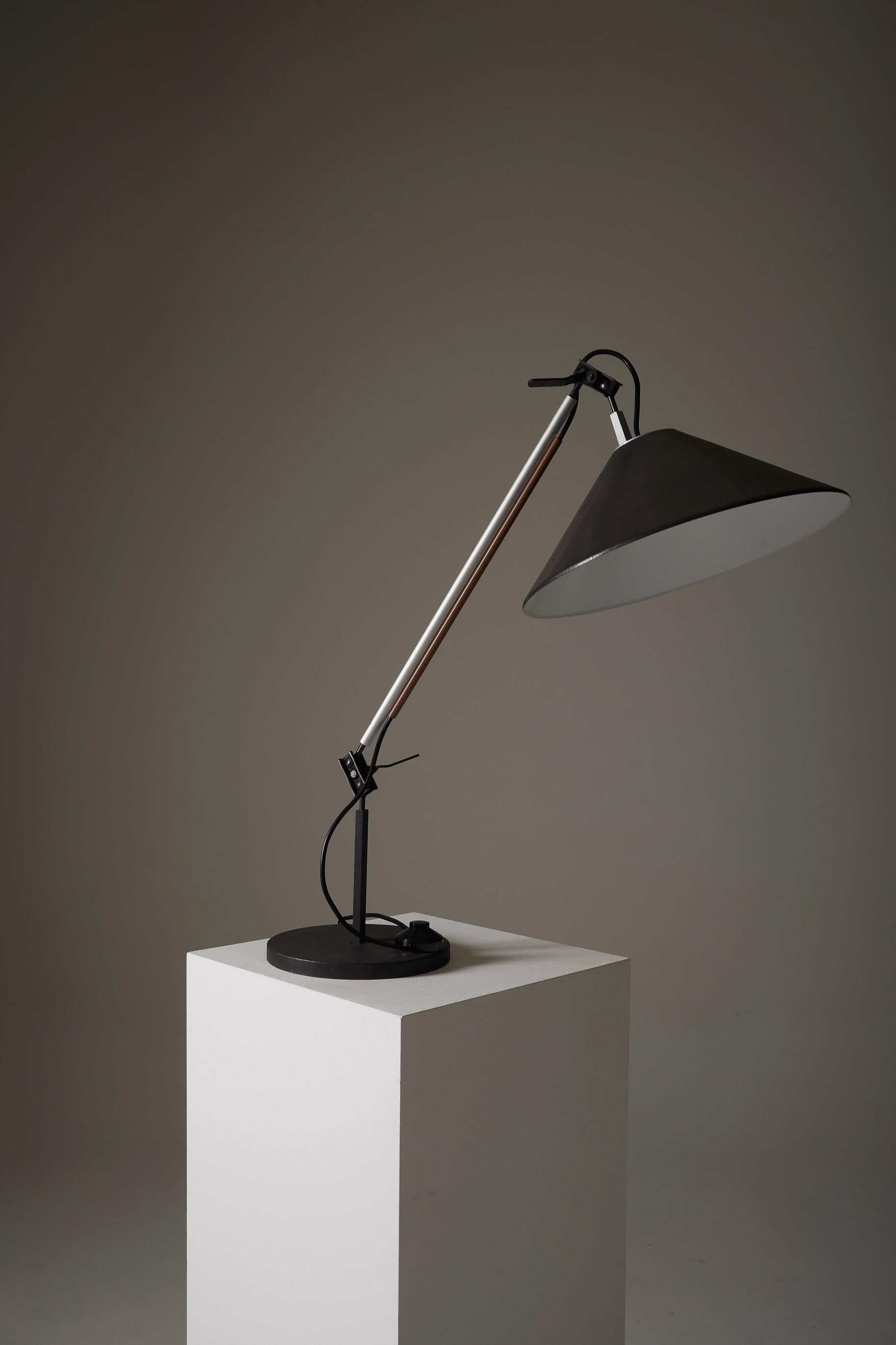 Large table lamp in black and silver metal, model 