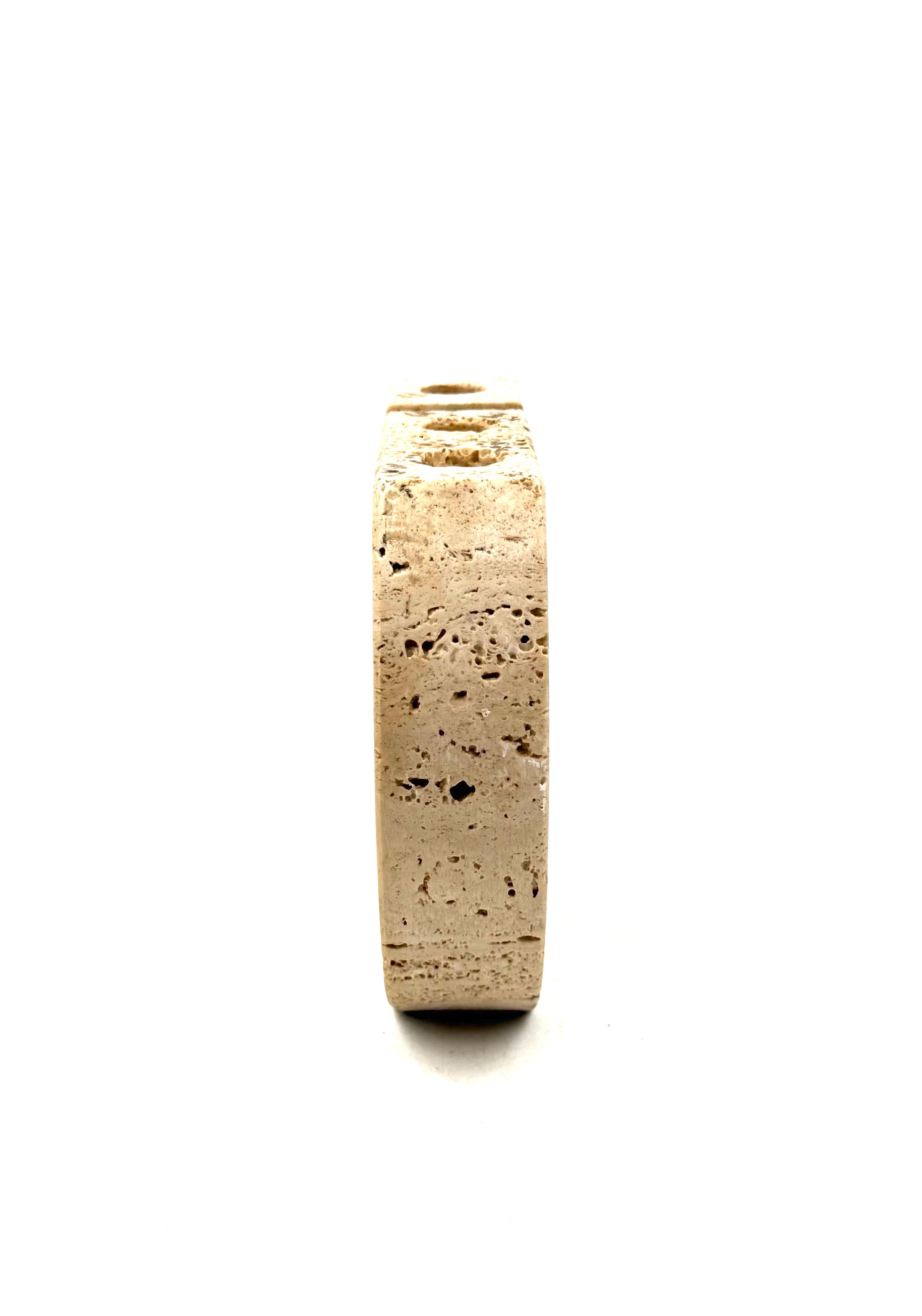 Enzo Mari, brutalist travertine candle holder, Fratelli Mannelli Italy 1970s im Angebot 3