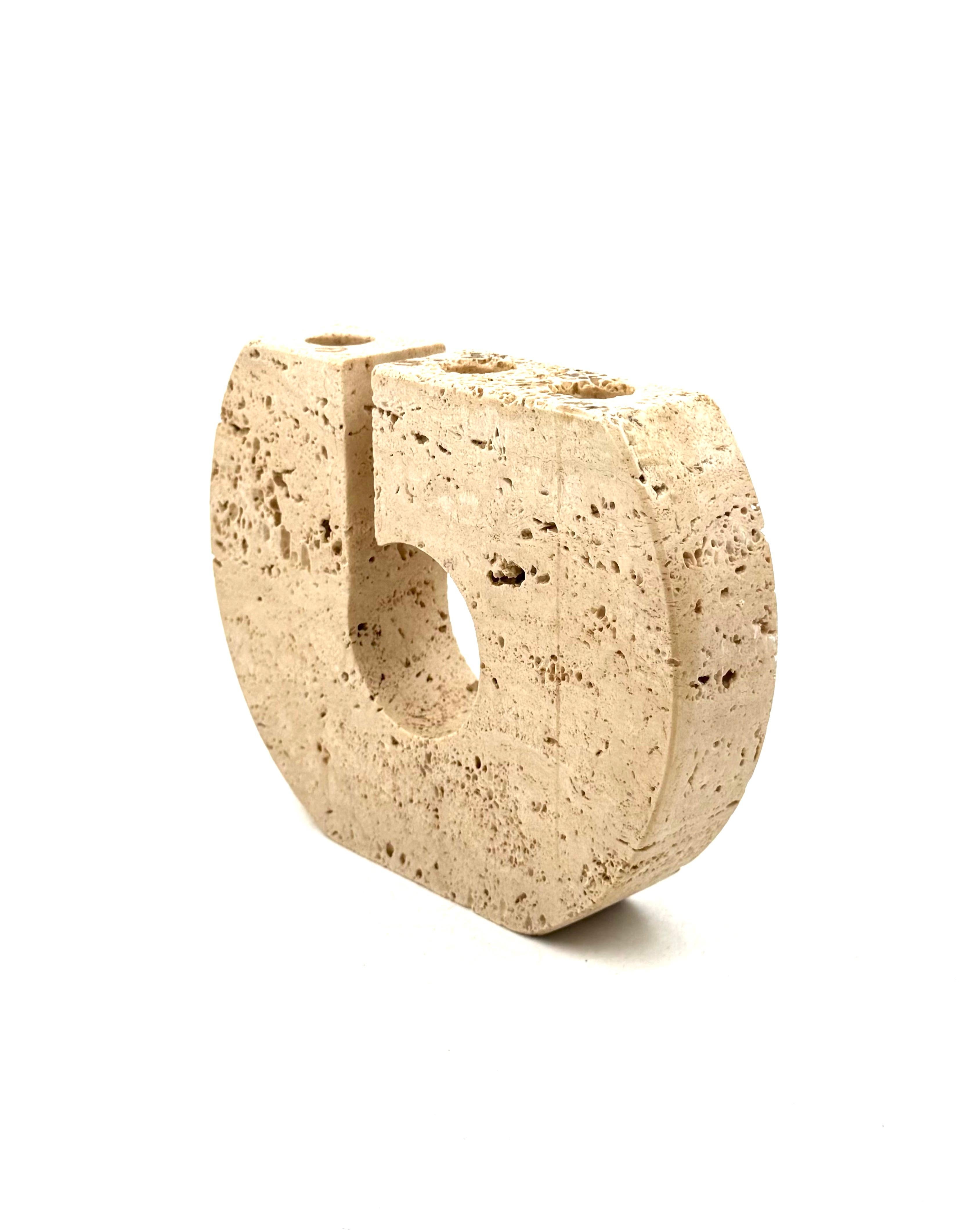 Enzo Mari, brutalist travertine candle holder, Fratelli Mannelli Italy 1970s im Angebot 4
