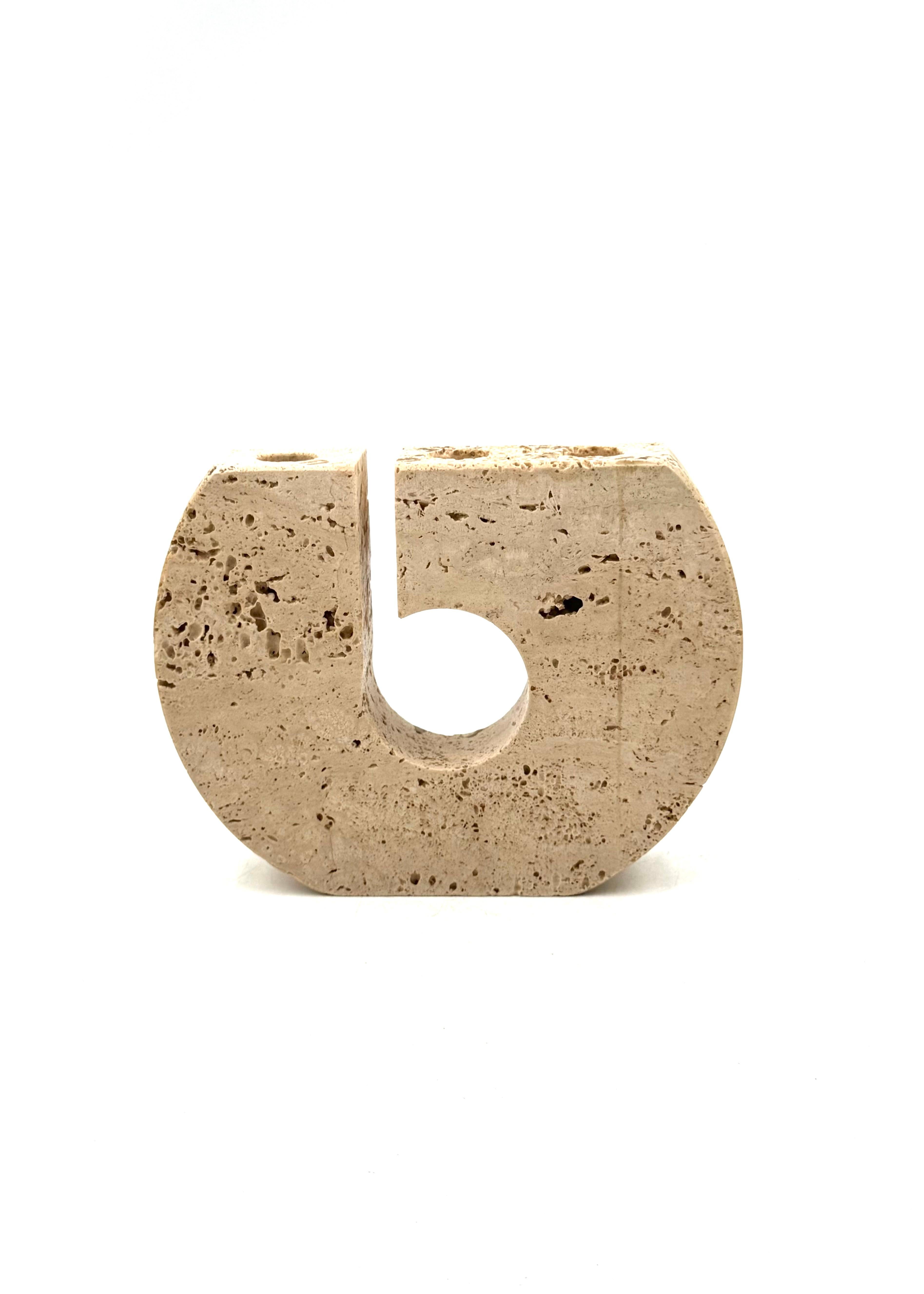 Enzo Mari, brutalist travertine candle holder, Fratelli Mannelli Italy 1970s im Angebot 5