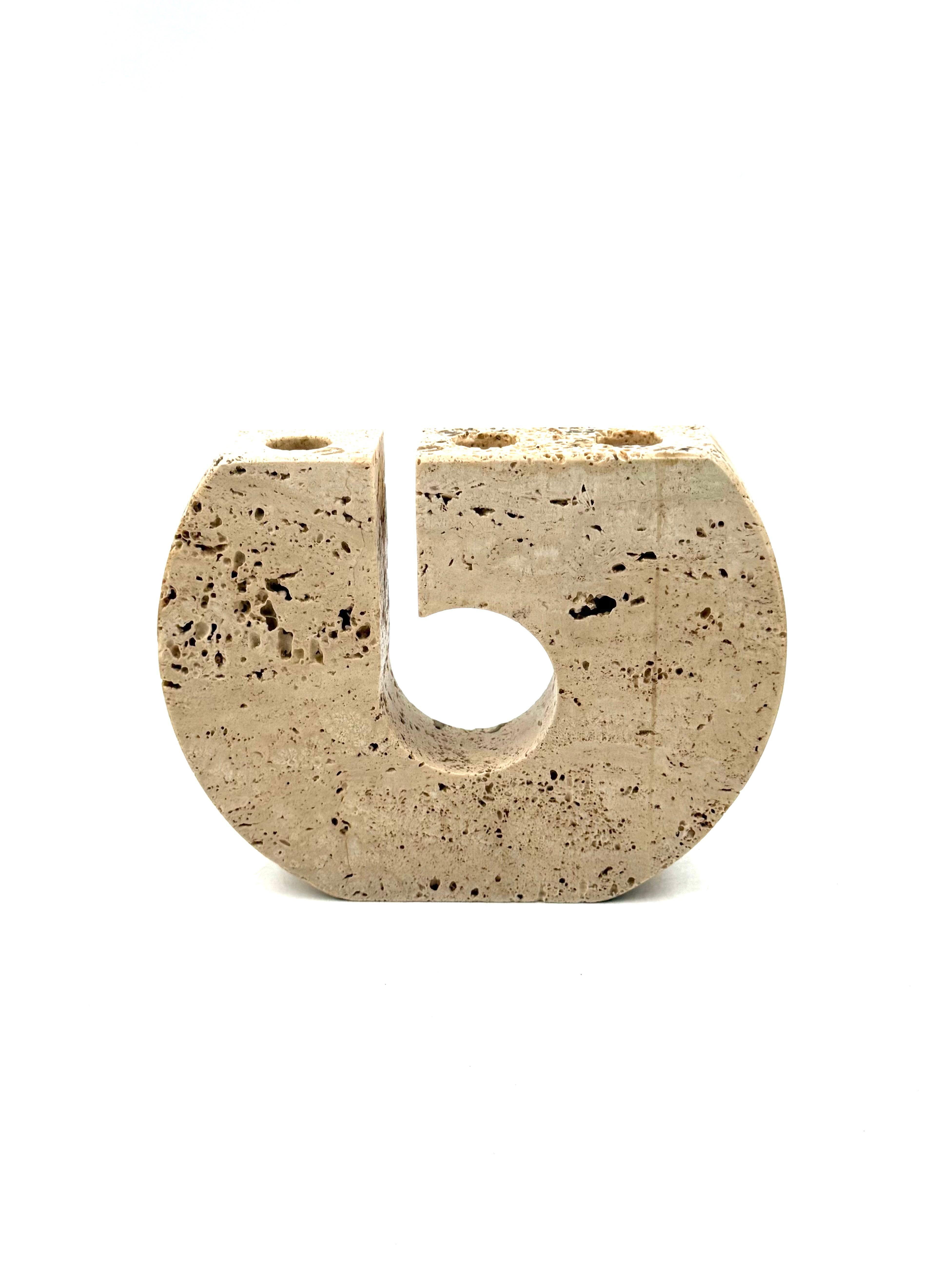 Enzo Mari, brutalist travertine candle holder, Fratelli Mannelli Italy 1970s im Angebot 7