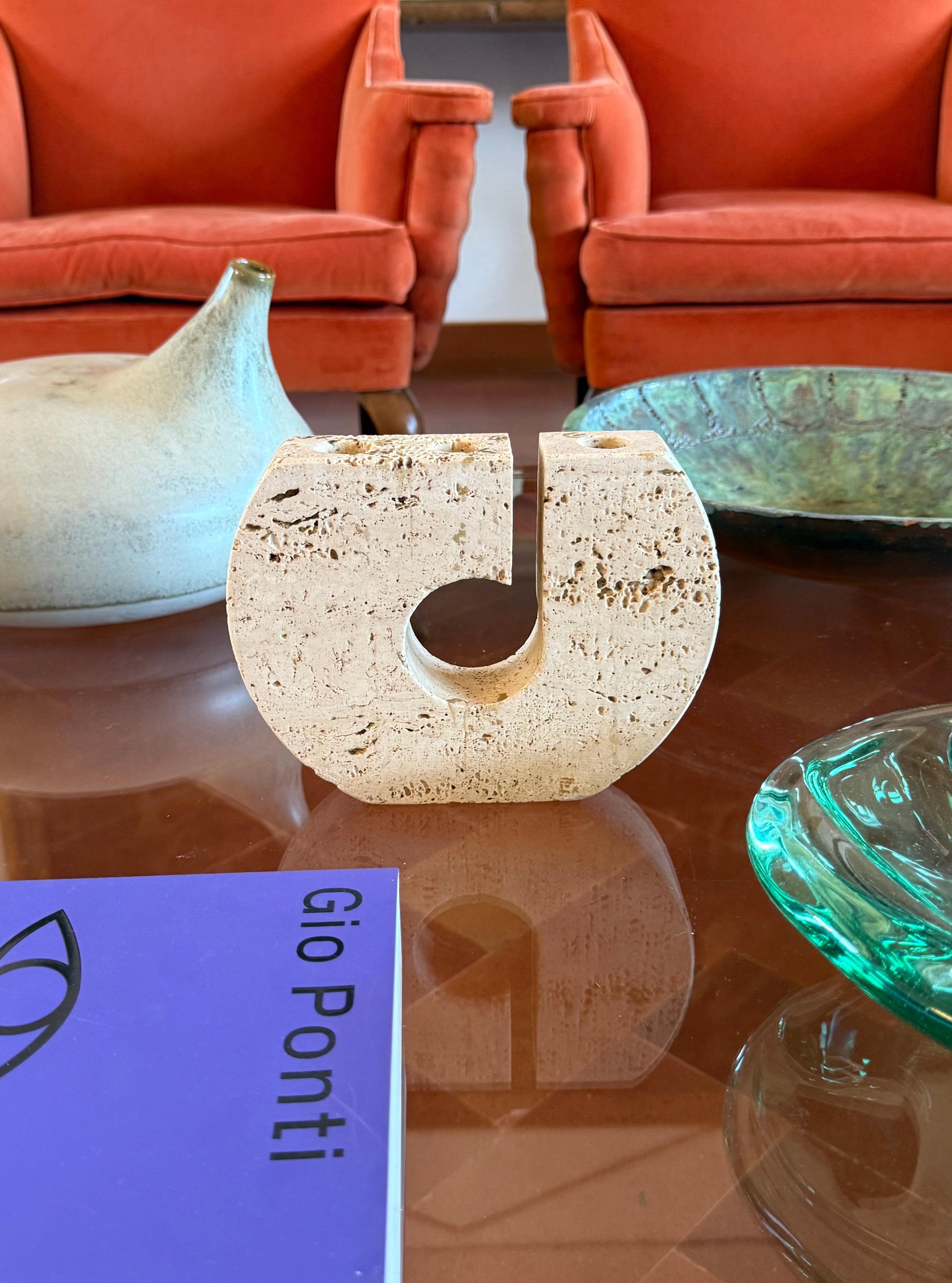 Enzo Mari, brutalist travertine candle holder, Fratelli Mannelli Italy 1970s im Angebot 9