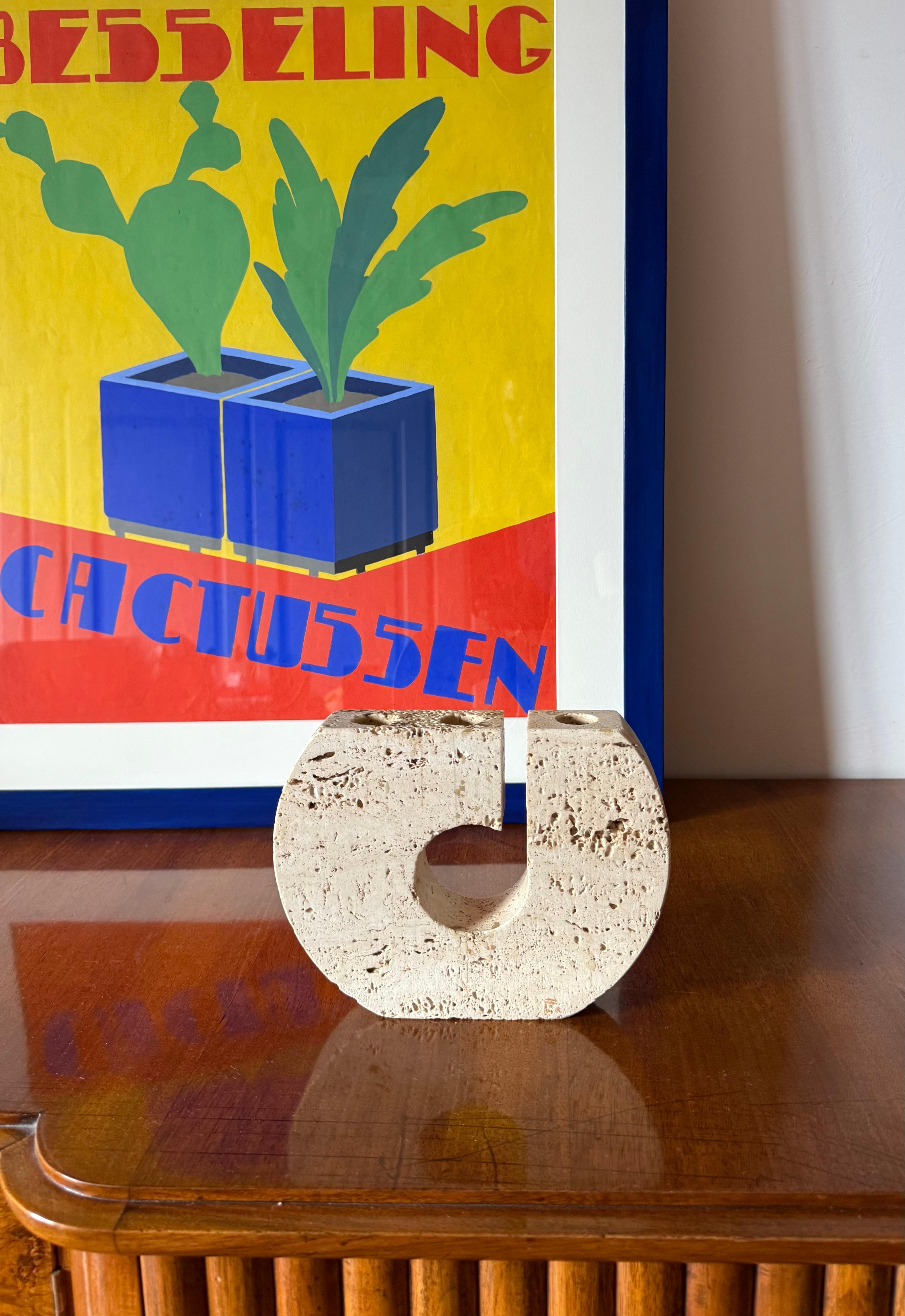 Enzo Mari, brutalist travertine candle holder, Fratelli Mannelli Italy 1970s (Moderne der Mitte des Jahrhunderts) im Angebot