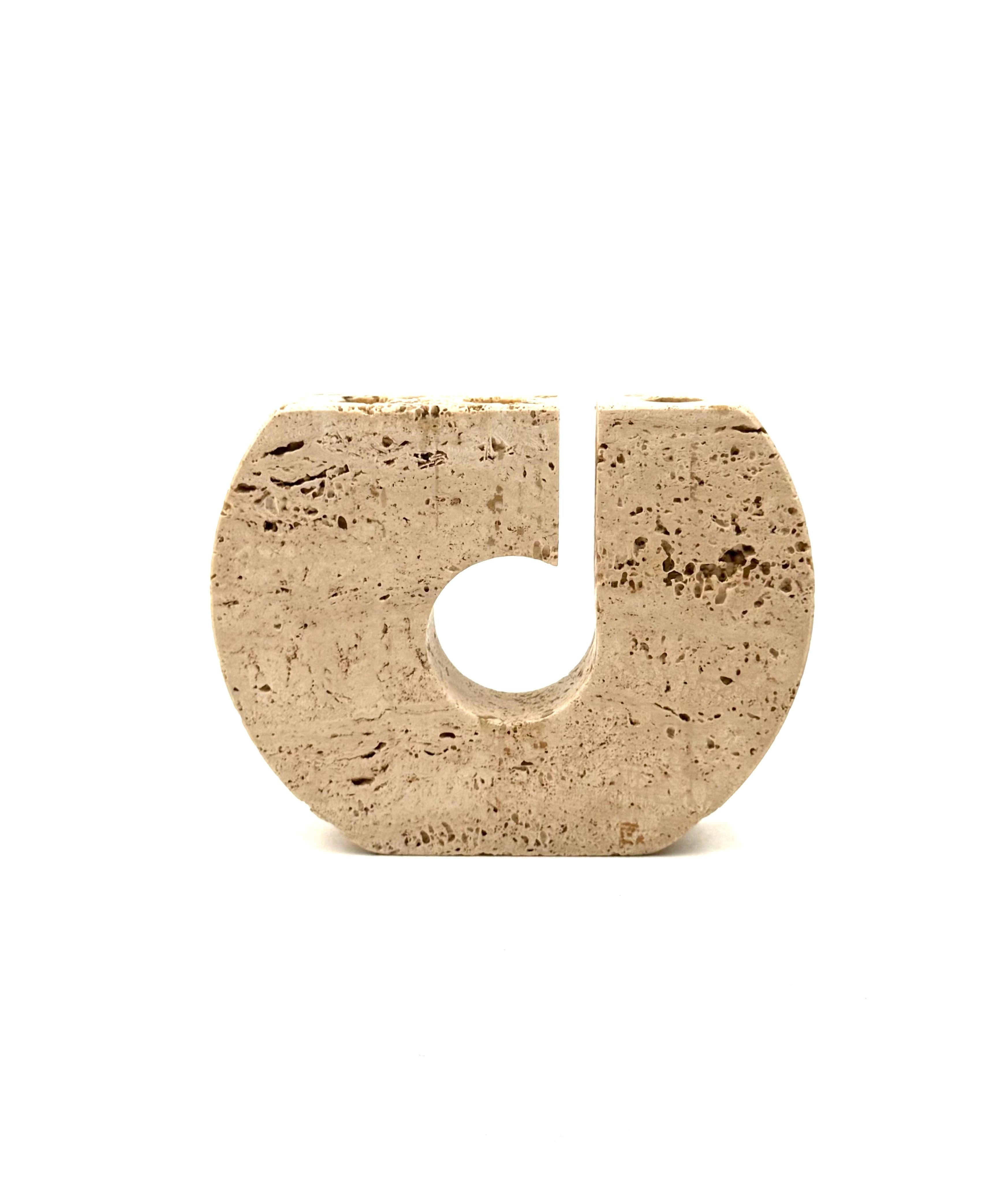 Enzo Mari, brutalist travertine candle holder, Fratelli Mannelli Italy 1970s (Italian) im Angebot