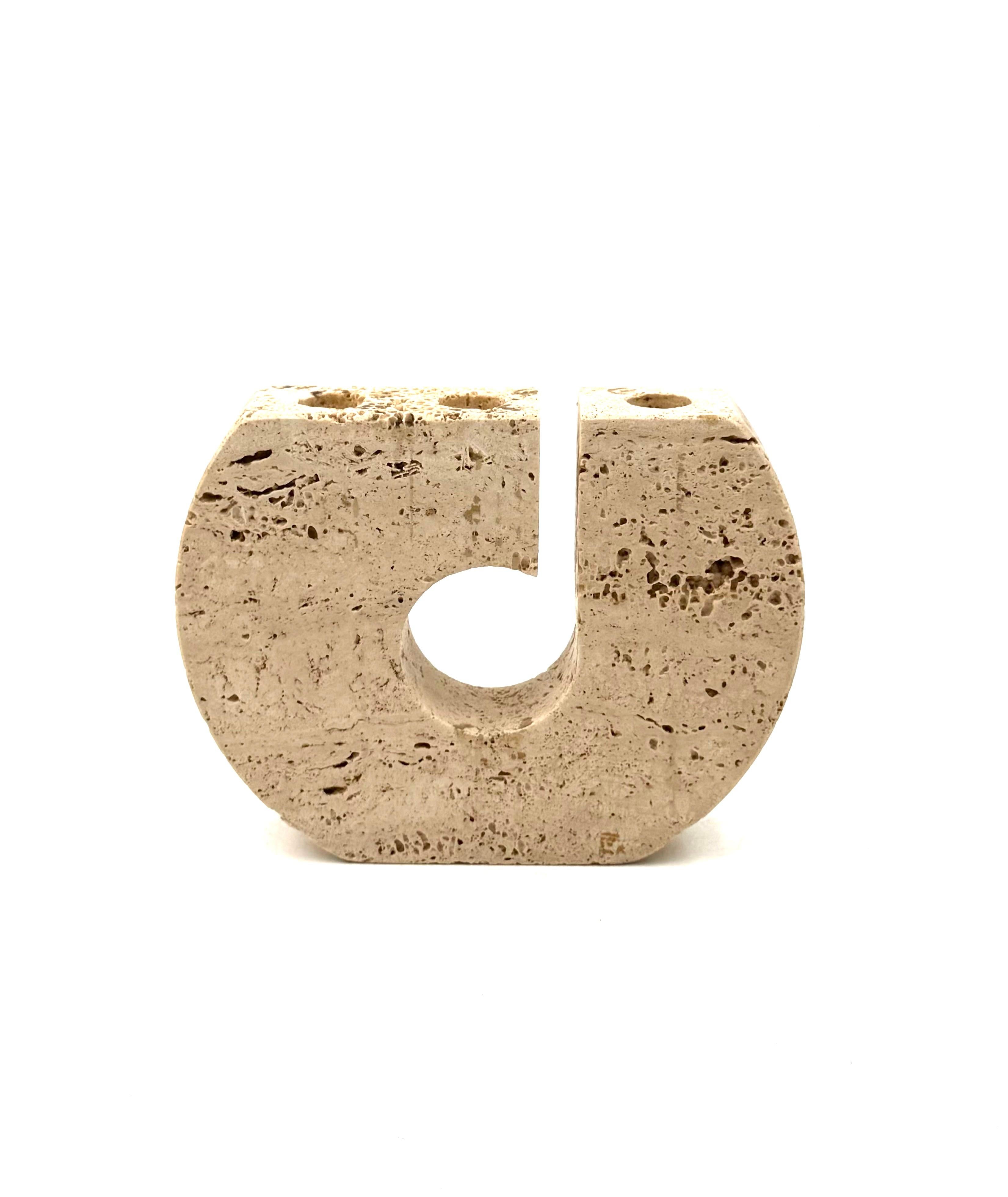 Enzo Mari, brutalist travertine candle holder, Fratelli Mannelli Italy 1970s im Zustand „Hervorragend“ im Angebot in Firenze, IT