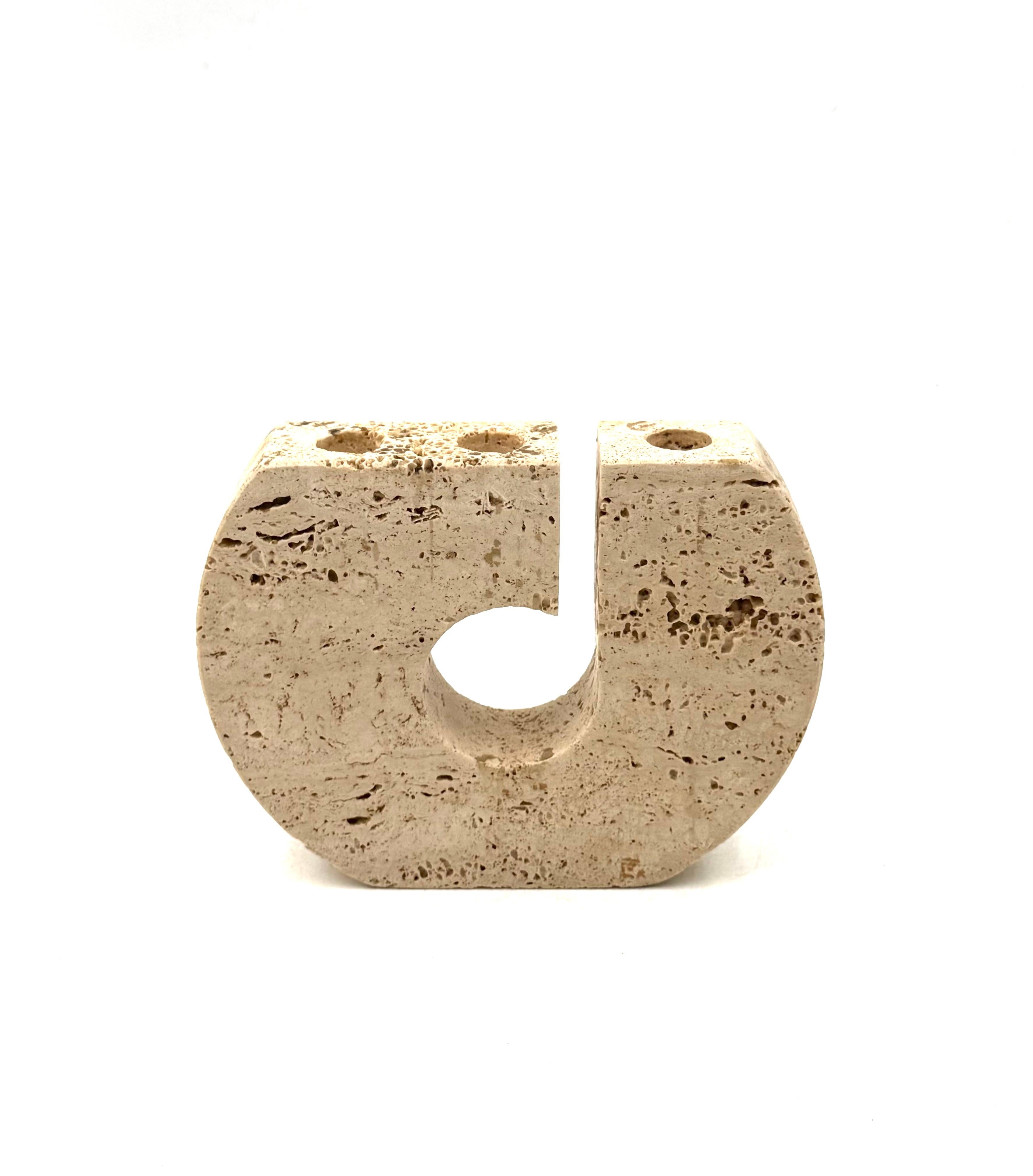 Enzo Mari, brutalist travertine candle holder, Fratelli Mannelli Italy 1970s (Late 20th Century) im Angebot