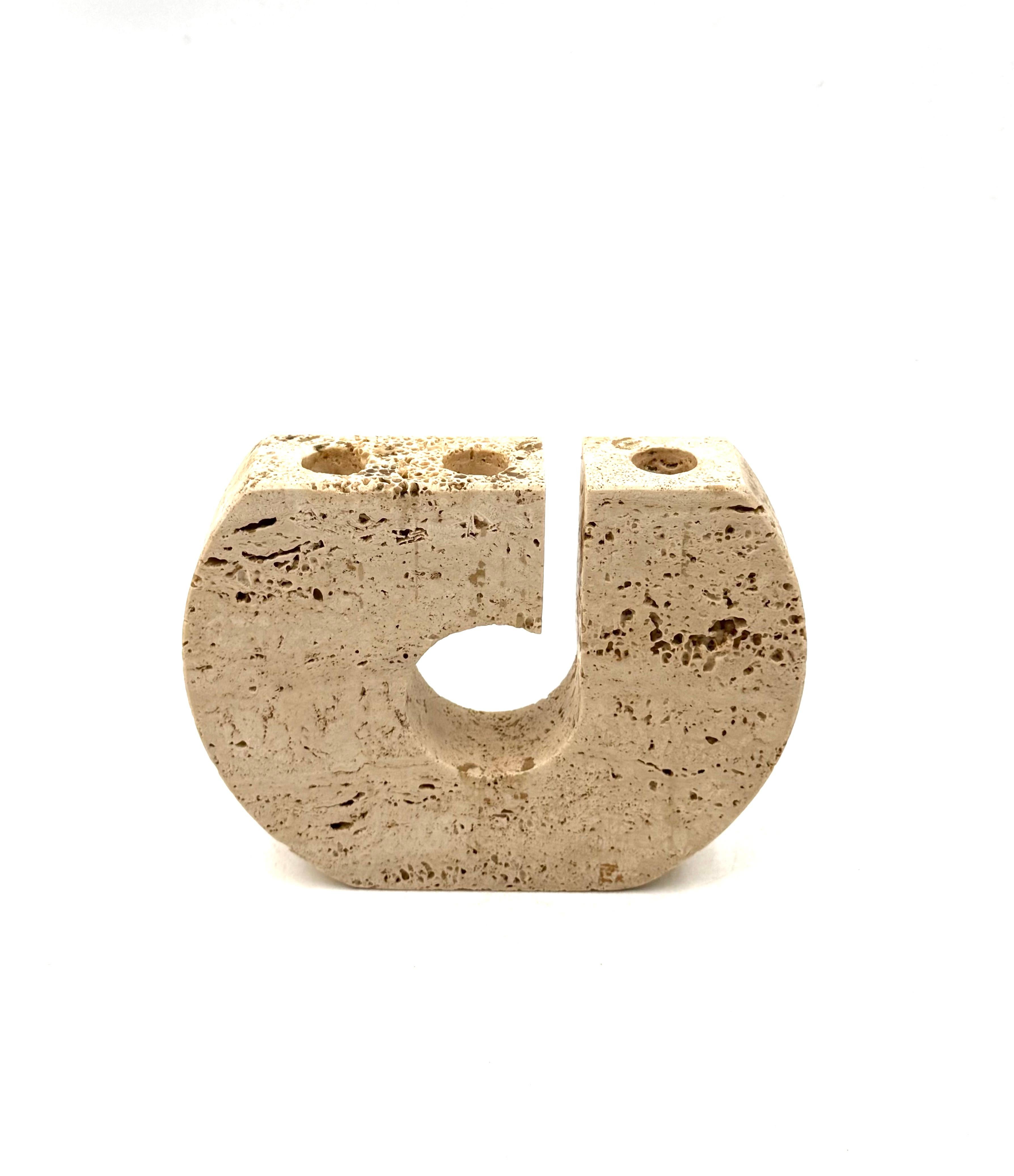 Enzo Mari, brutalist travertine candle holder, Fratelli Mannelli Italy 1970s (Travertin) im Angebot