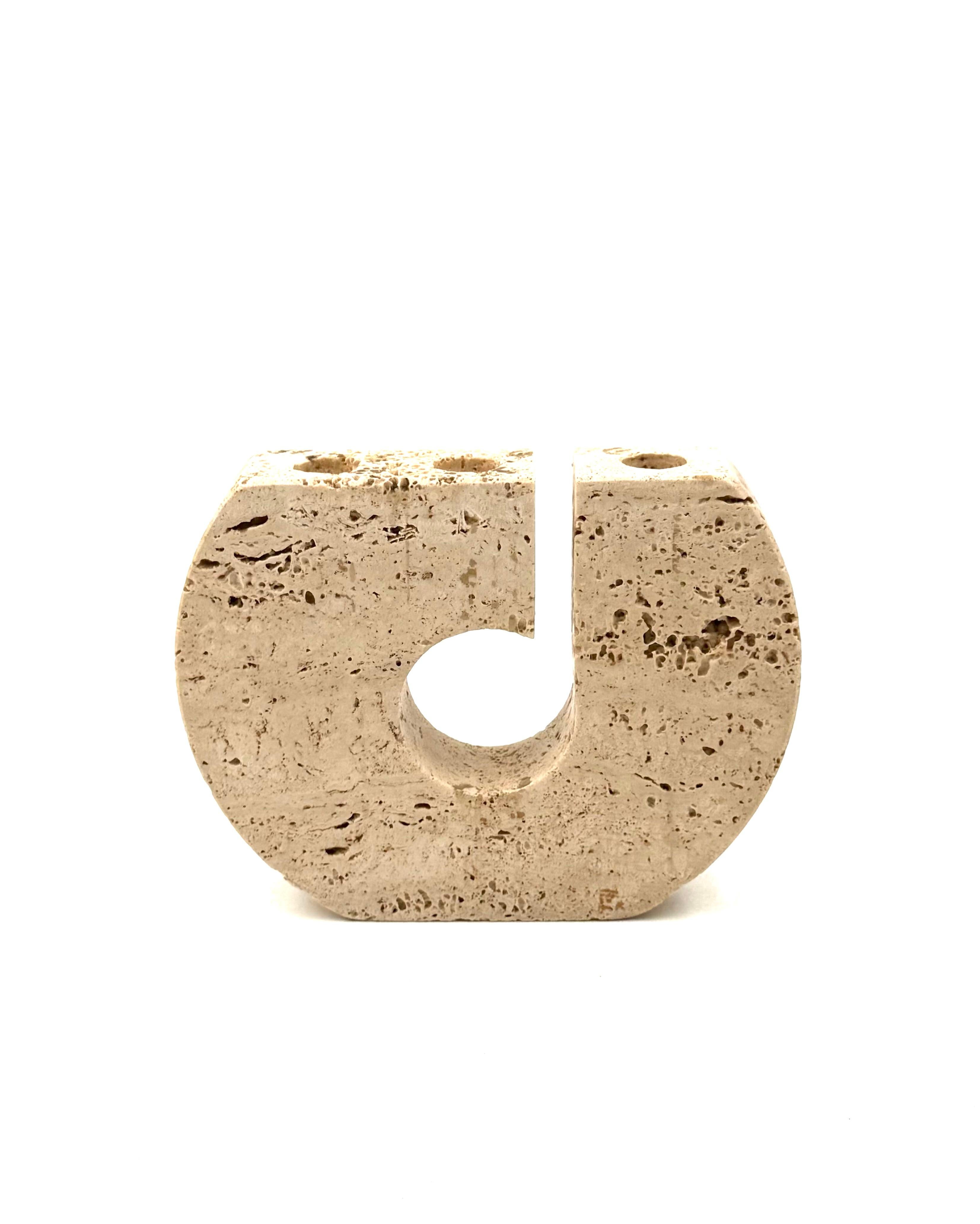 Enzo Mari, brutalist travertine candle holder, Fratelli Mannelli Italy 1970s im Angebot 1