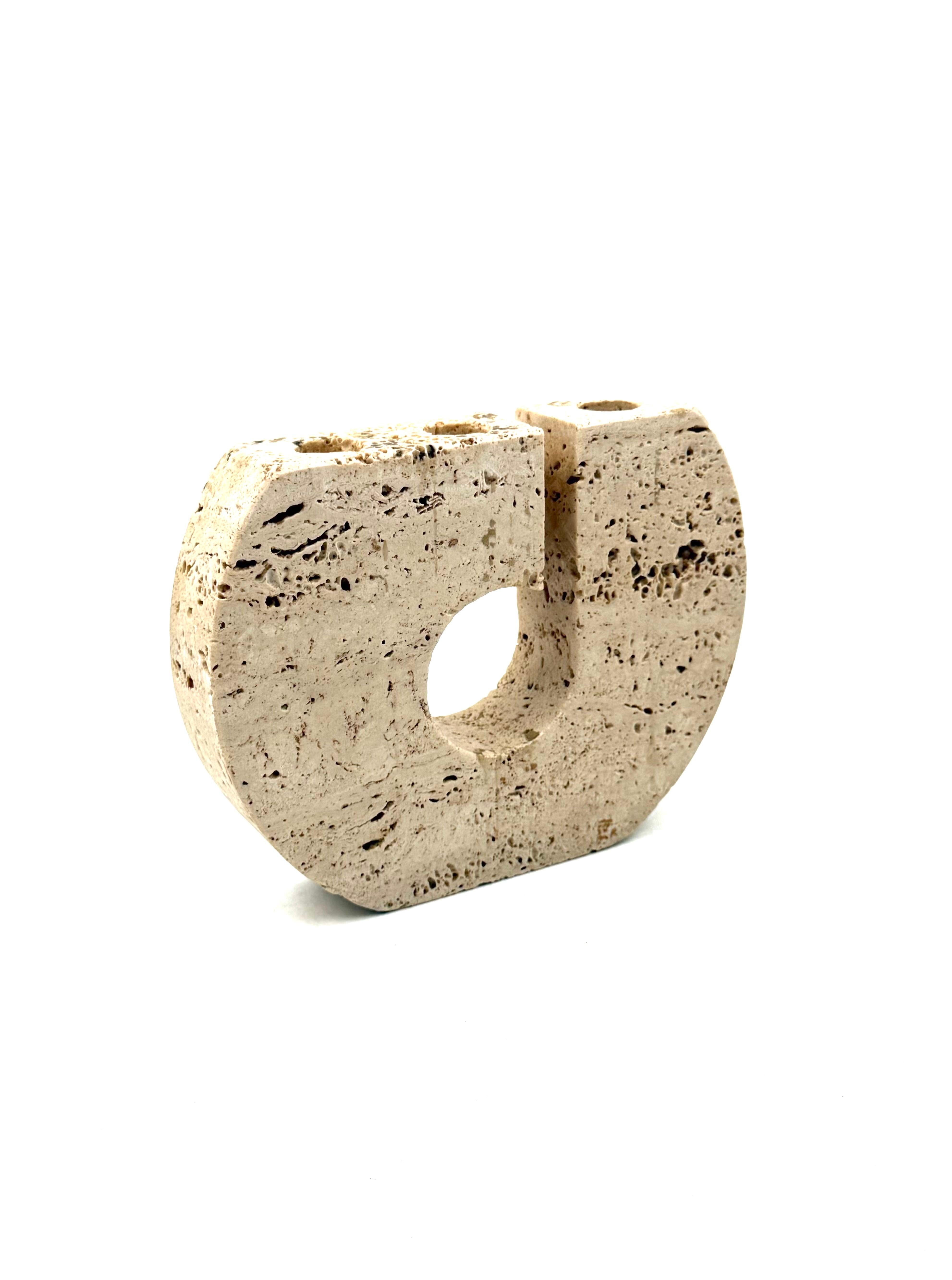 Enzo Mari, brutalist travertine candle holder, Fratelli Mannelli Italy 1970s im Angebot 2