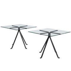 Enzo Mari 'Cuginetto' Pair of Glass and Painted Steel Tables