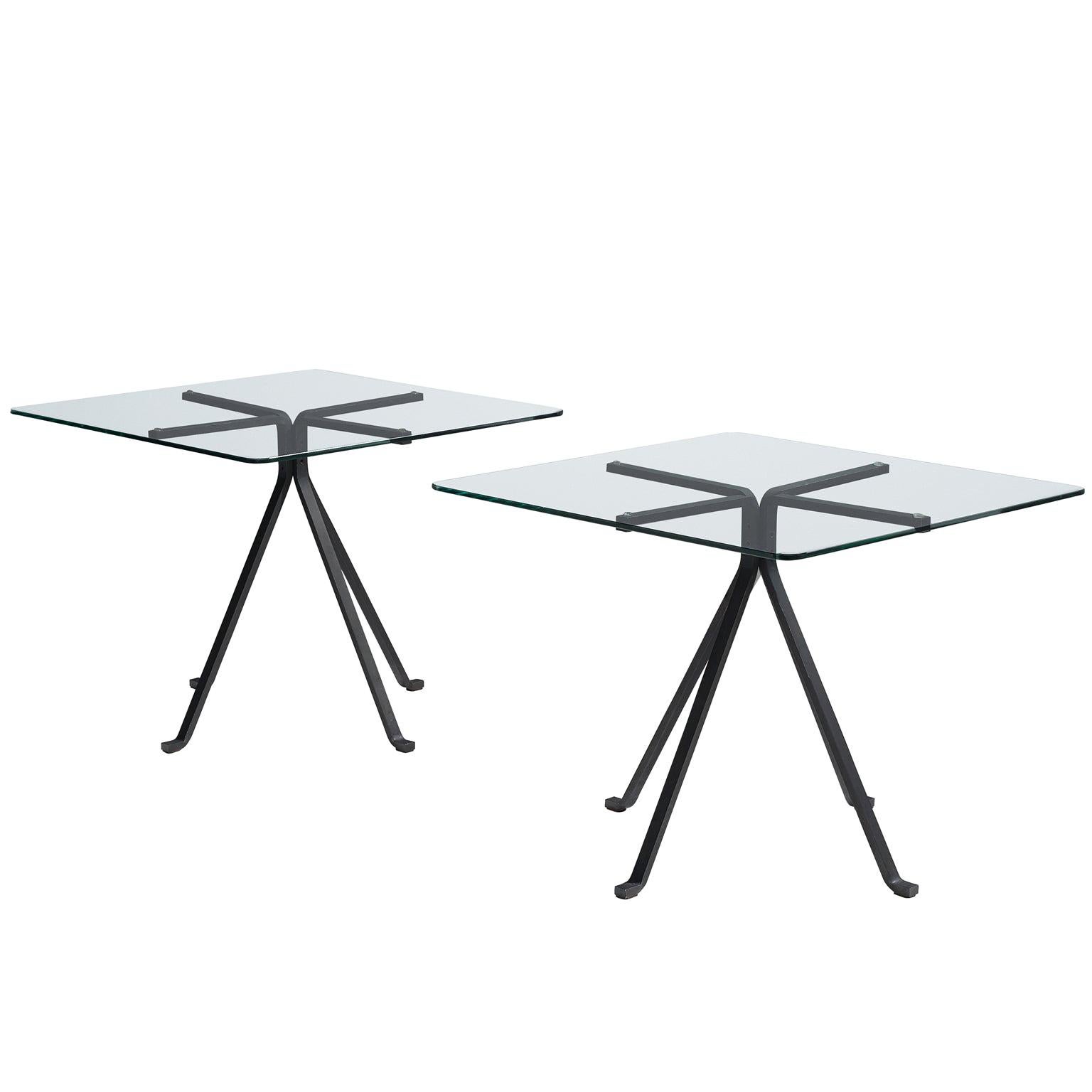 Enzo Mari Pair of 'Cuginetto' Side Tables in Steel and Glass