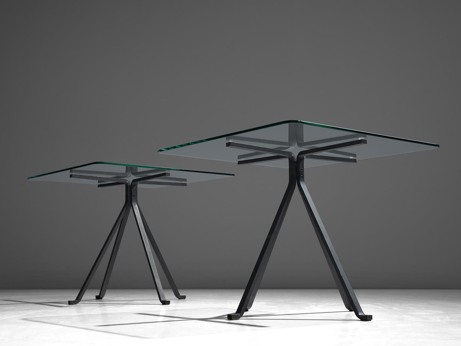 Mid-Century Modern Enzo Mari Pair of 'Cuginetto' Side Tables in Steel and Glass