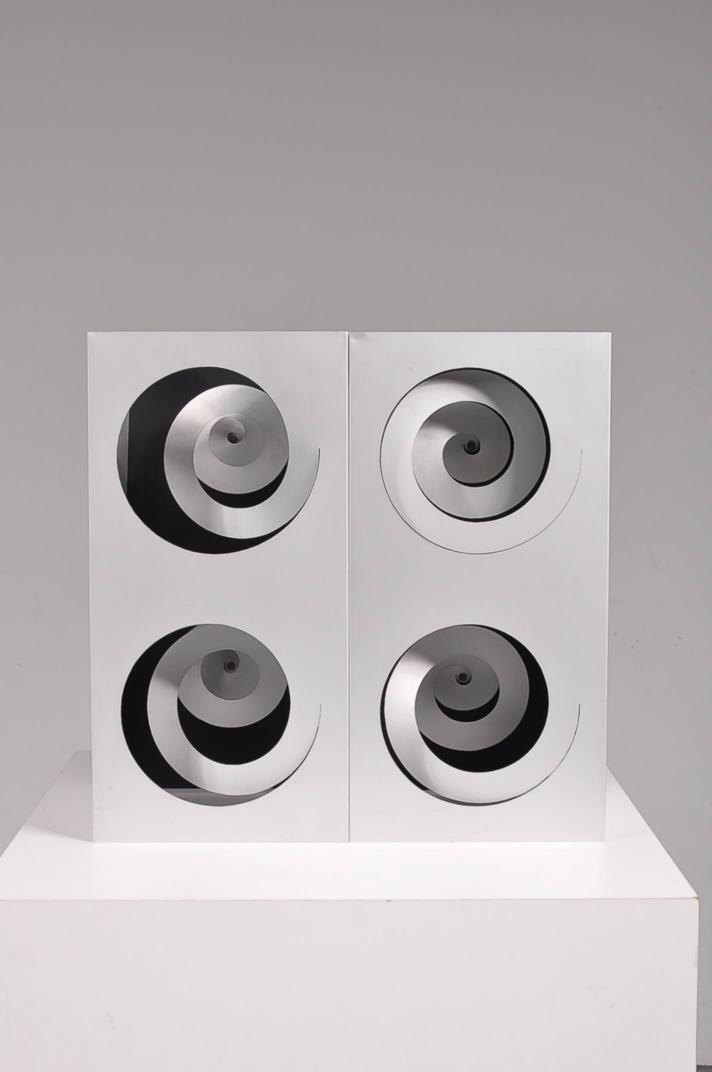 An extremely rare metal sculpture designed by Enzo Mari, manufactured by Danese in Italy between 1958 and 1968.

Only 50 of these pieces have been produced, this is number 10, labeled and numbered in the back.

It is made of high quality grey