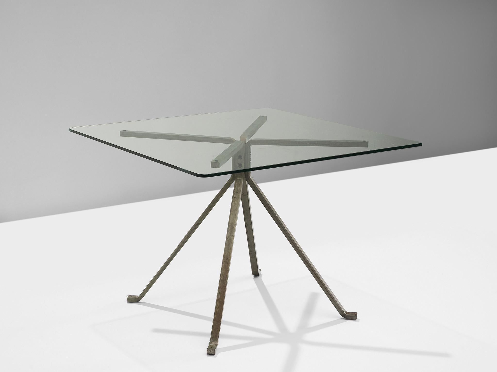 Italian Enzo Mari for Driade 'Cugino' Table in Glass and Brushed Steel  For Sale