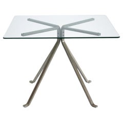 Enzo Mari für Driade: Tisch „Cugino“ aus Glas und gebürstetem Stahl 