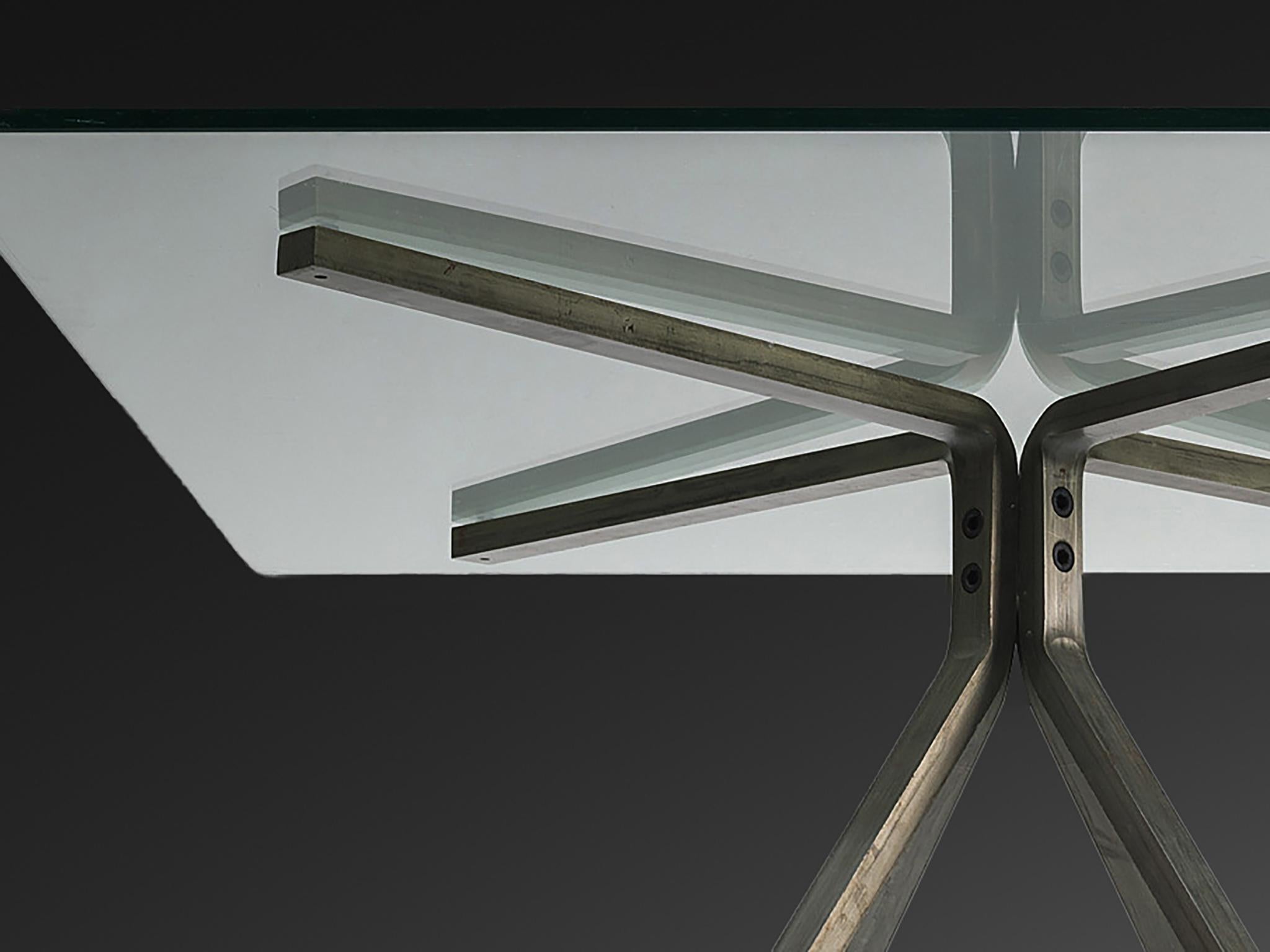 Mid-Century moderno Enzo Mari per Driade Tavolo 'Cugino' in vetro e acciaio in vendita