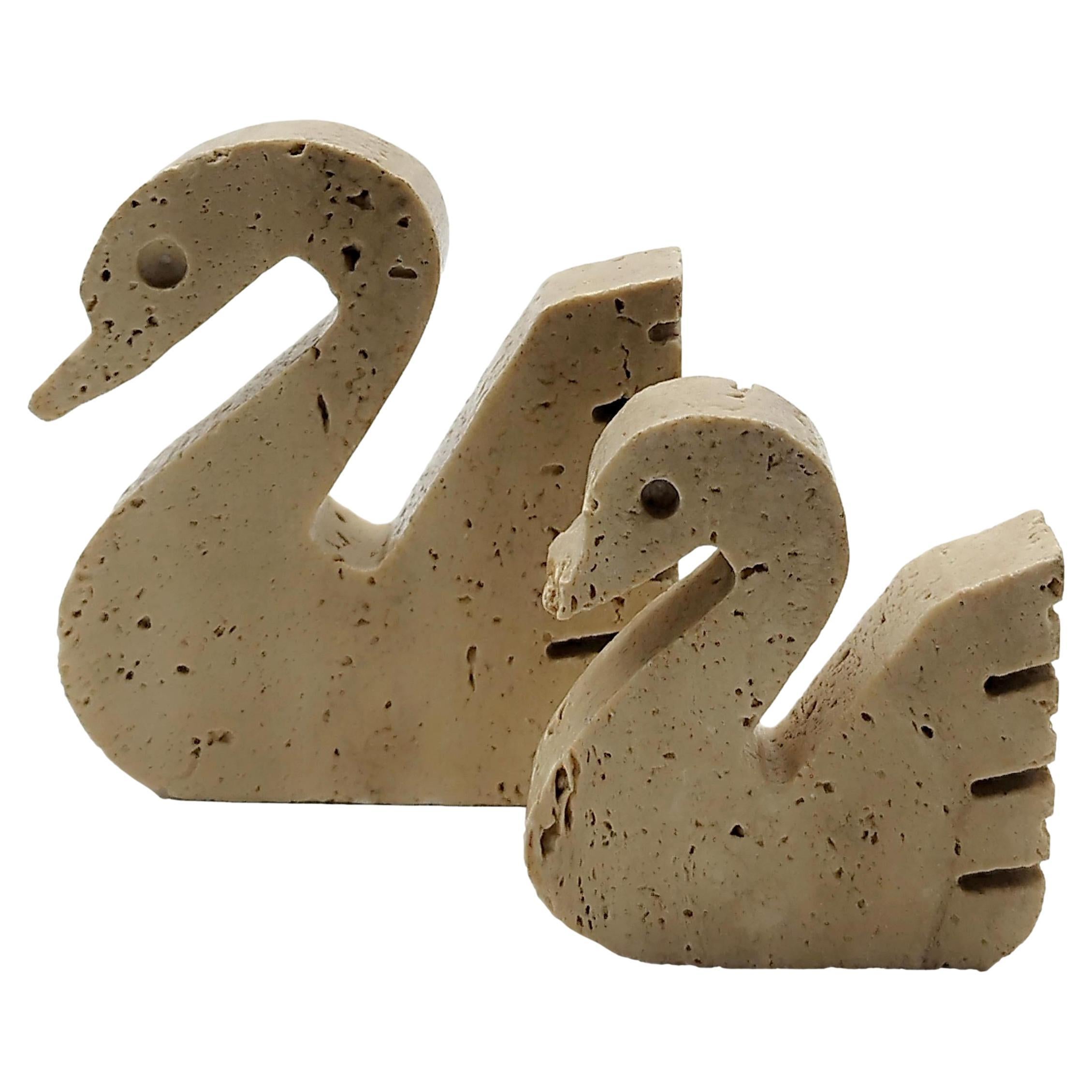 Enzo Mari for F.lli Mannelli Pair of Travertine Marble Swans, Italy 1970s