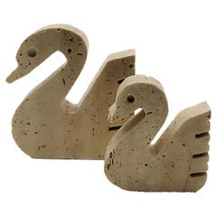 Enzo Mari for F.lli Mannelli Pair of Travertine Marble Swans, Italy 1970s