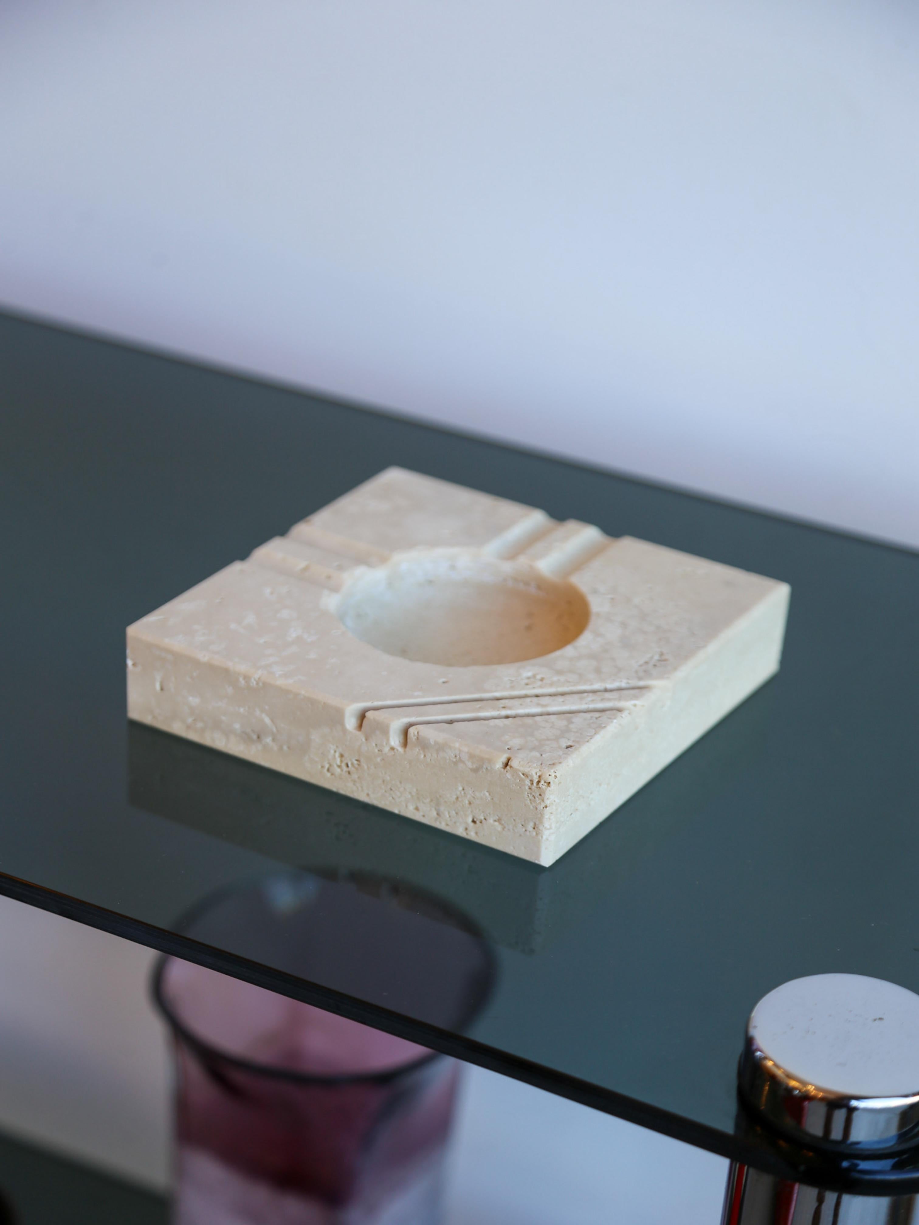 Travertine Enzo Mari for Fratelli Mannelli Square Ashtray For Sale