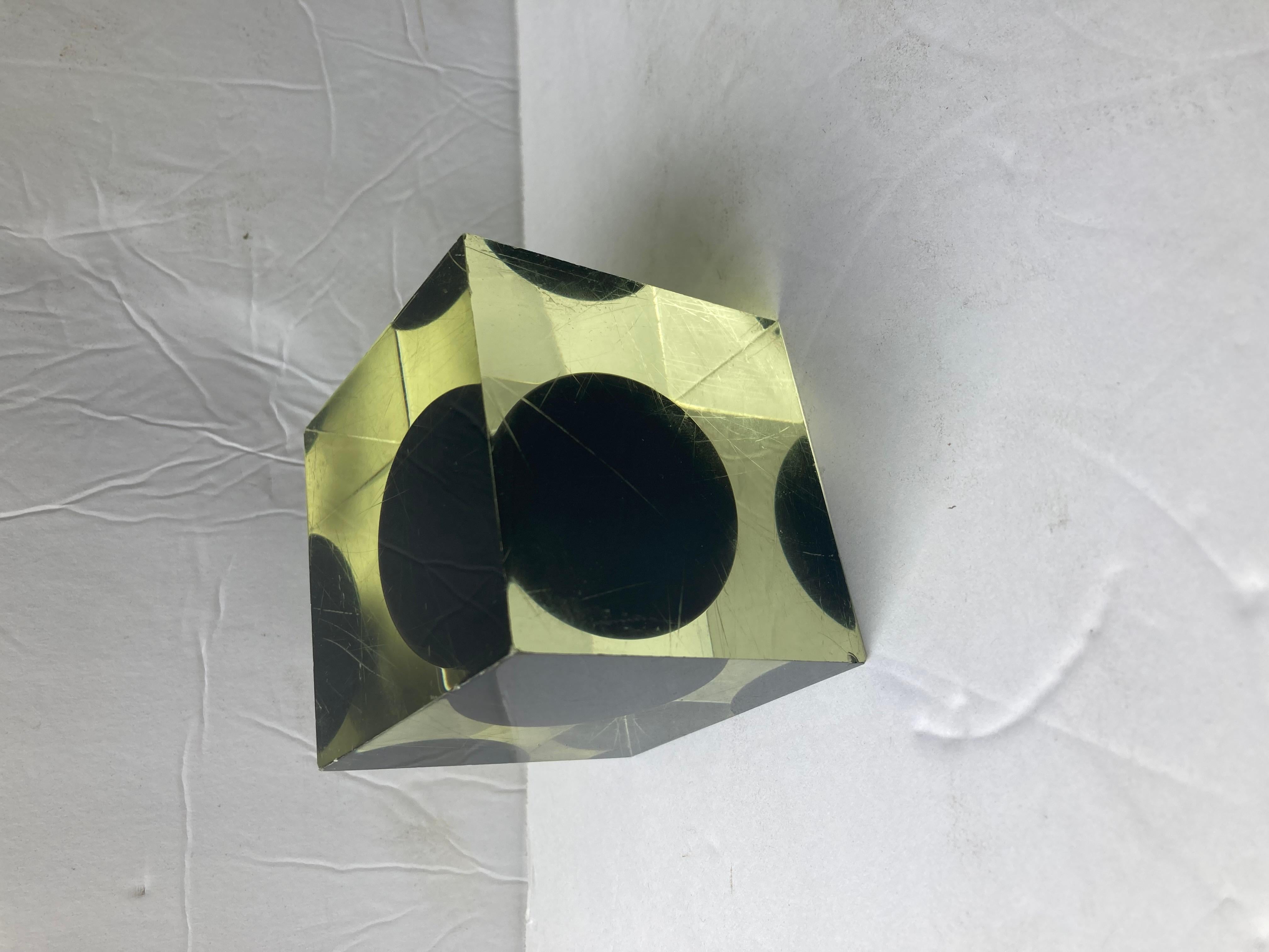 Modern Enzo Mari, Rare Cube Resin with Black Ball Sphere, Sculpture/Paperweight For Sale