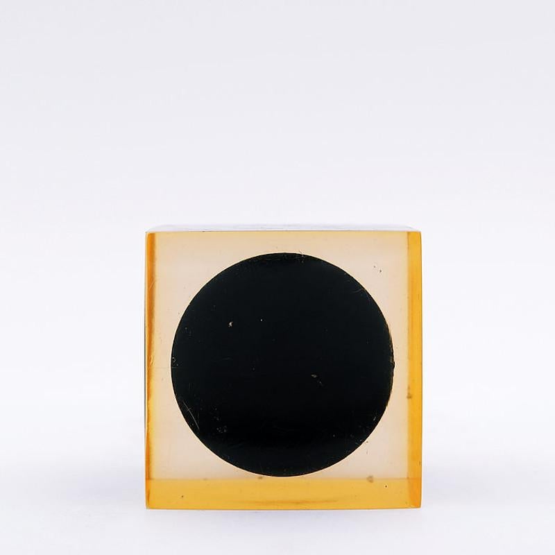 Enzo Mari, Rare Cube Resin with Black Ball Sphere, Sculpture/Paperweight 1