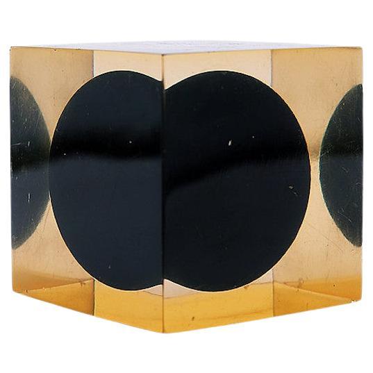Enzo Mari, Rare Cube Resin with Black Ball Sphere, Sculpture/Paperweight