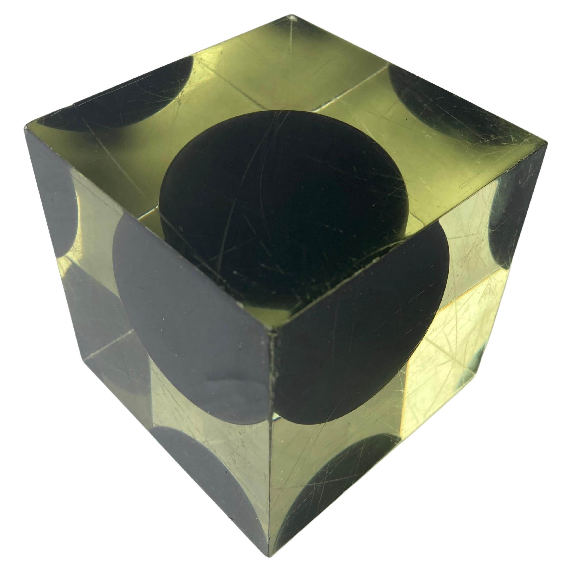 Enzo Mari, Rare Cube Resin with Black Ball Sphere, Sculpture/Paperweight