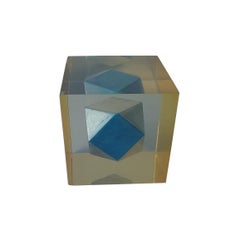 Enzo Mari, Rare Resin Cube, Sculpture, Paperweight, with Polyhedral Inside