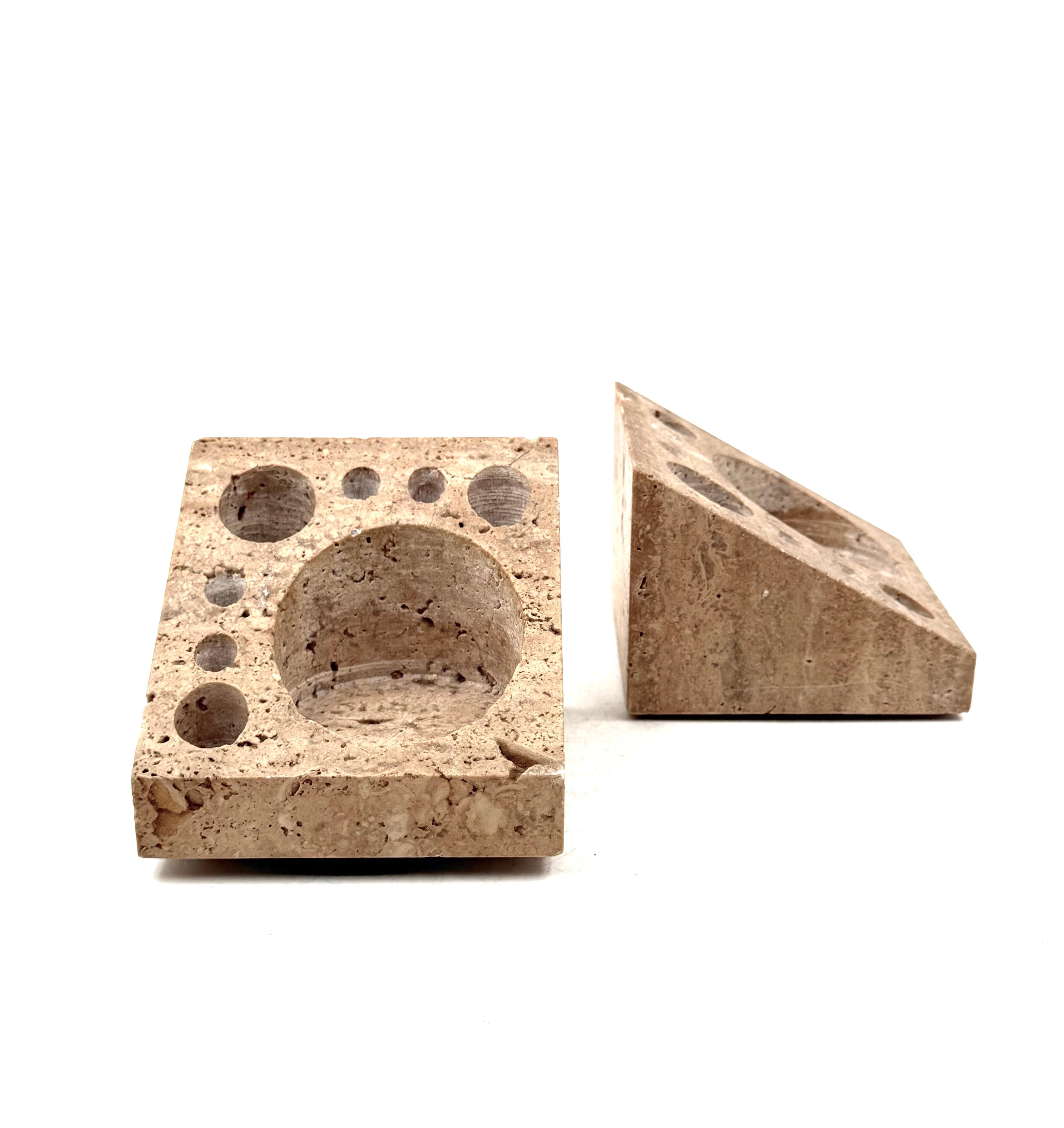 Enzo Mari, Set of 2 travertine desk organizers, Danese Italy 1970s im Angebot 3