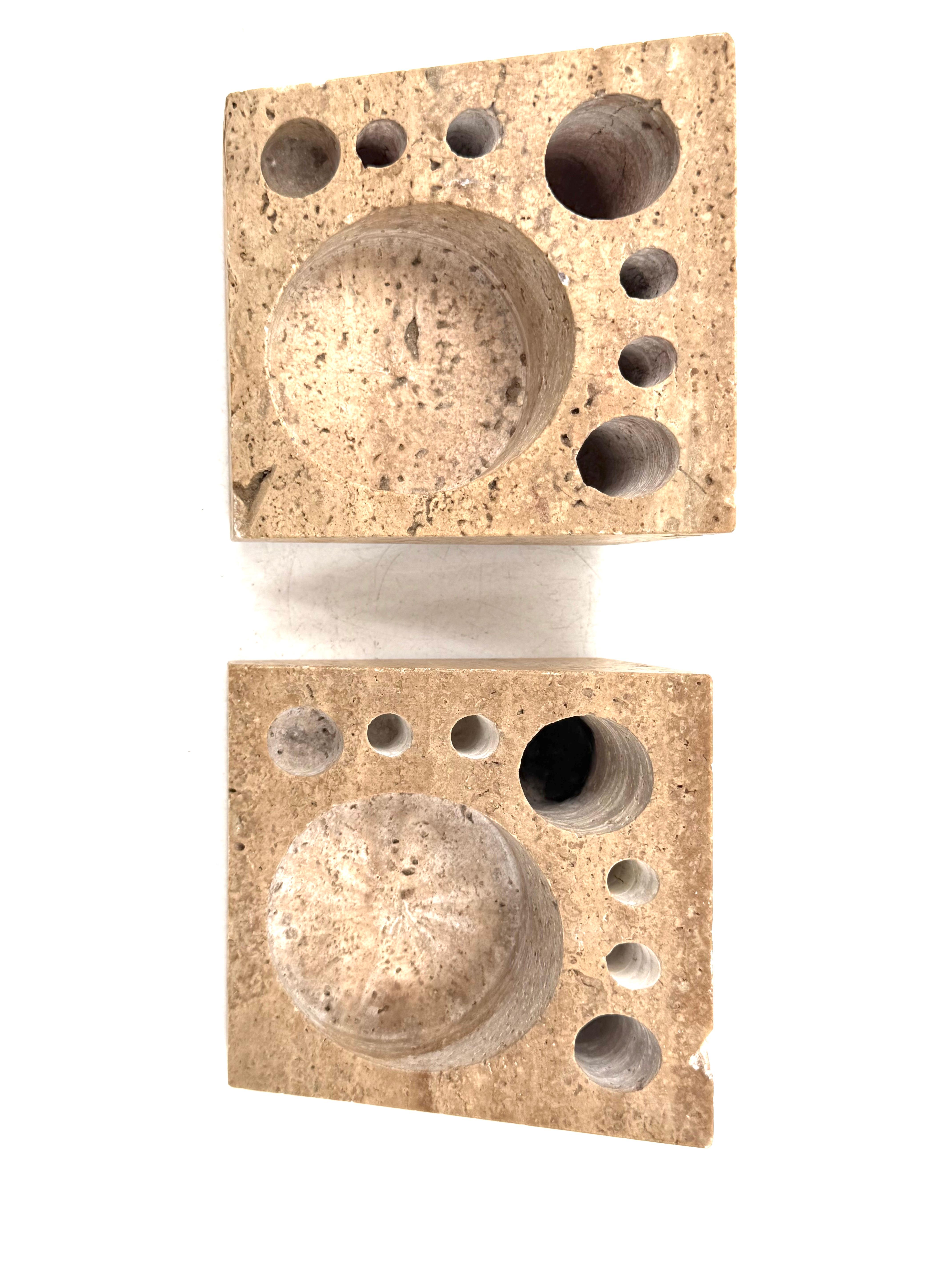 Enzo Mari, Set of 2 travertine desk organizers, Danese Italy 1970s im Angebot 5