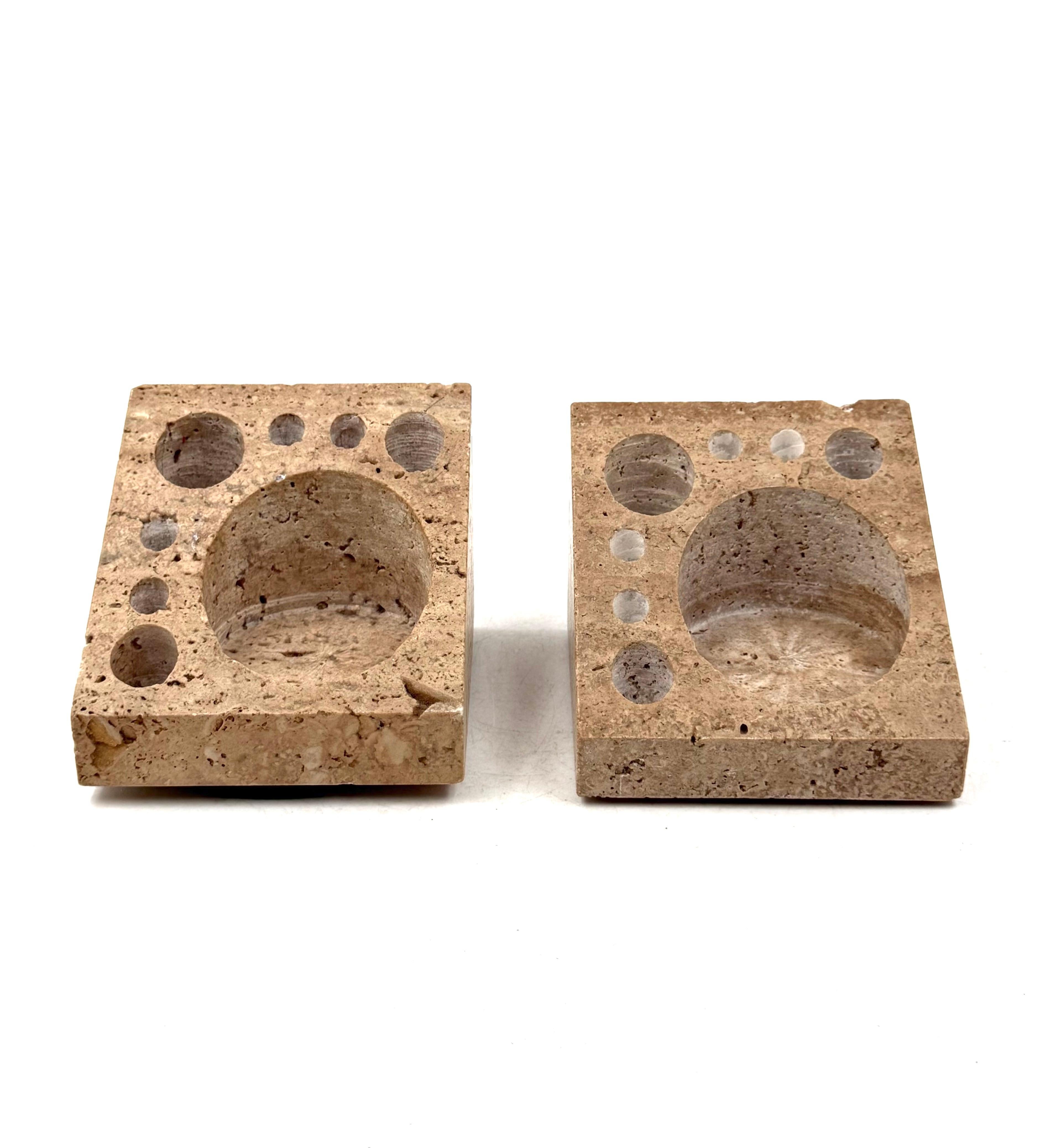 Enzo Mari, Set of 2 travertine desk organizers, Danese Italy 1970s im Angebot 6